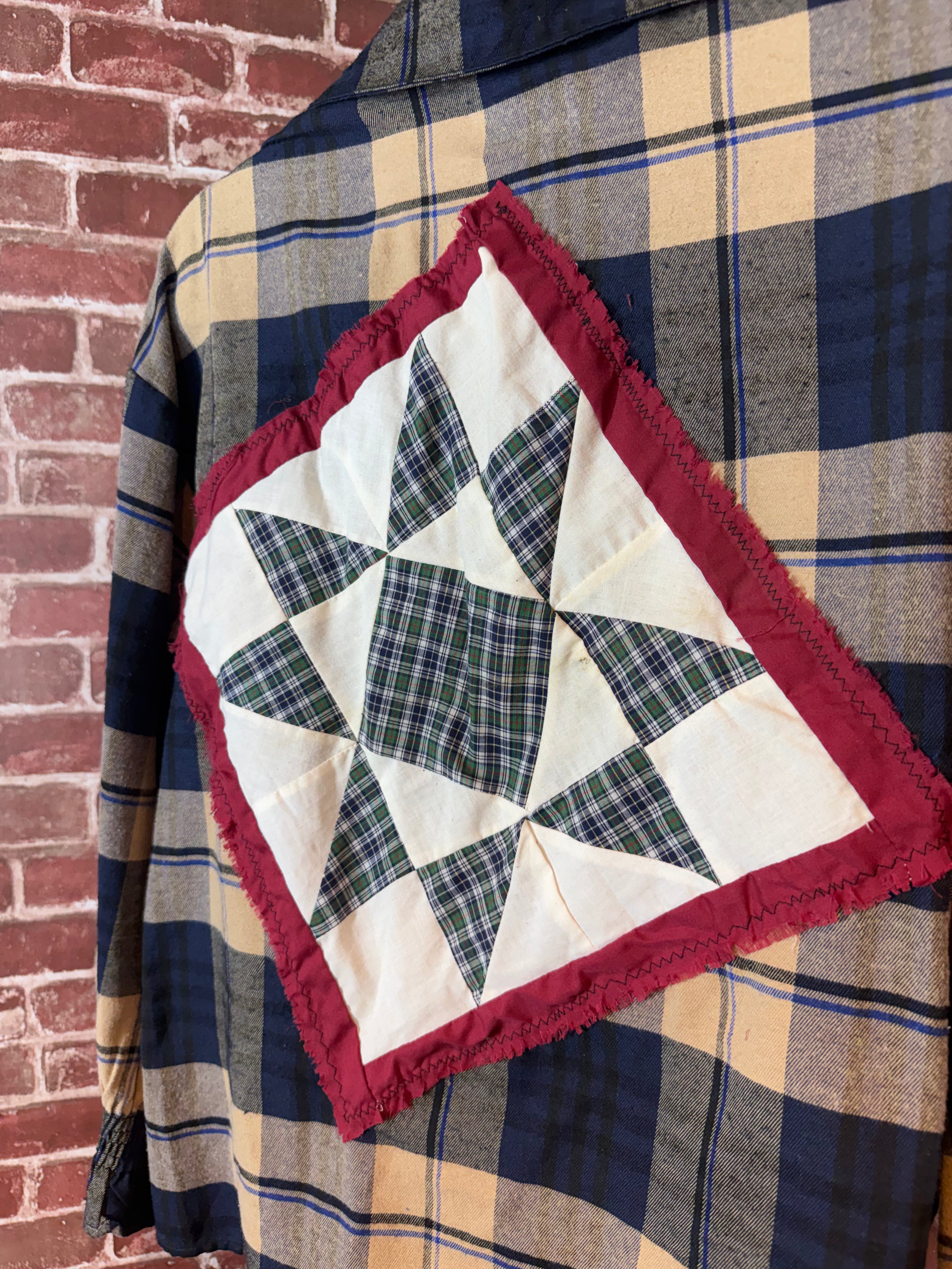 Brown/Navy Plaid Long Sleeve with Quilted Back-Large