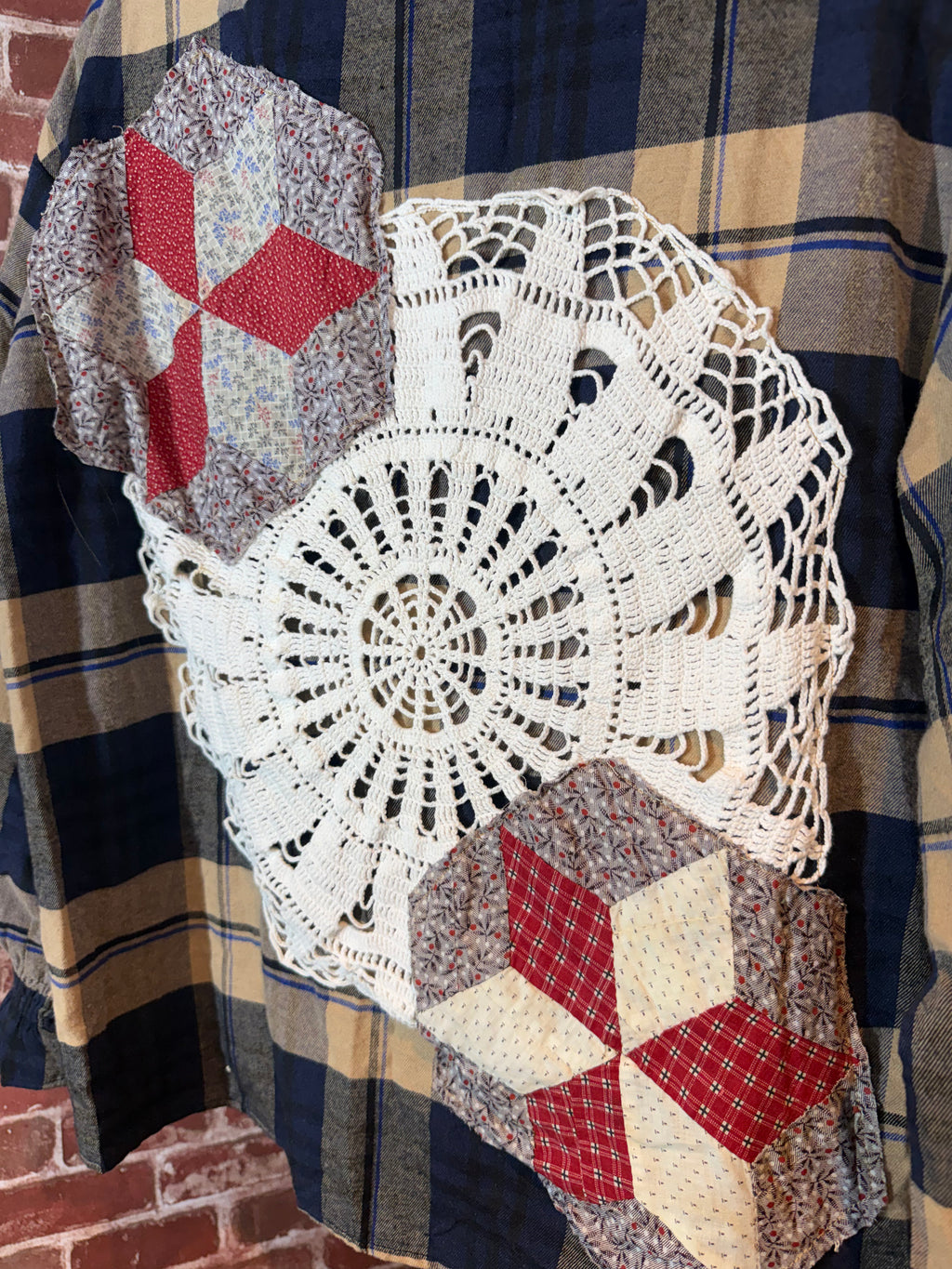 Brown/Navy Plaid Long Sleeve with Quilted Back-XLarge