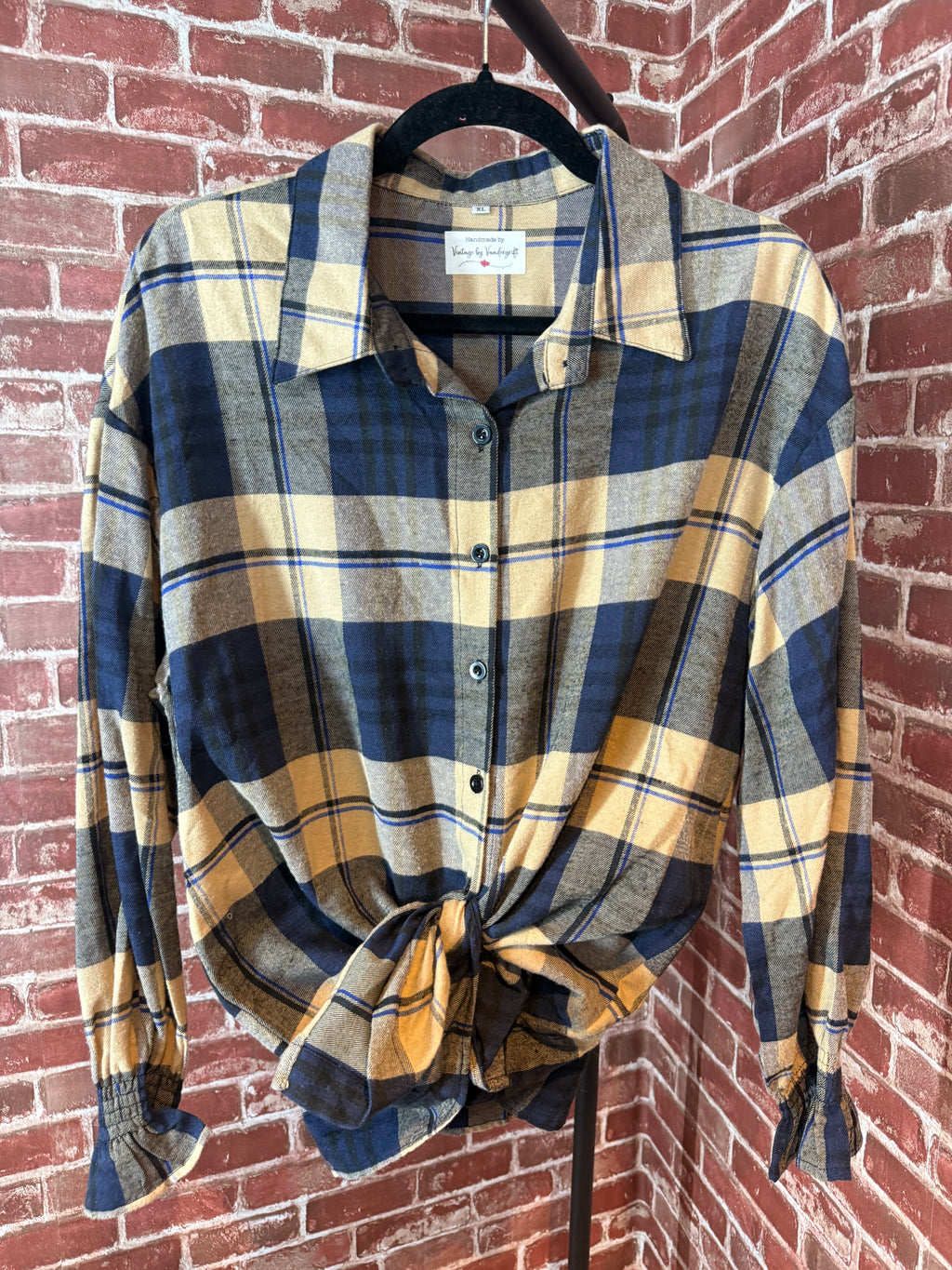 Brown/Navy Plaid Long Sleeve with Quilted Back-XLarge
