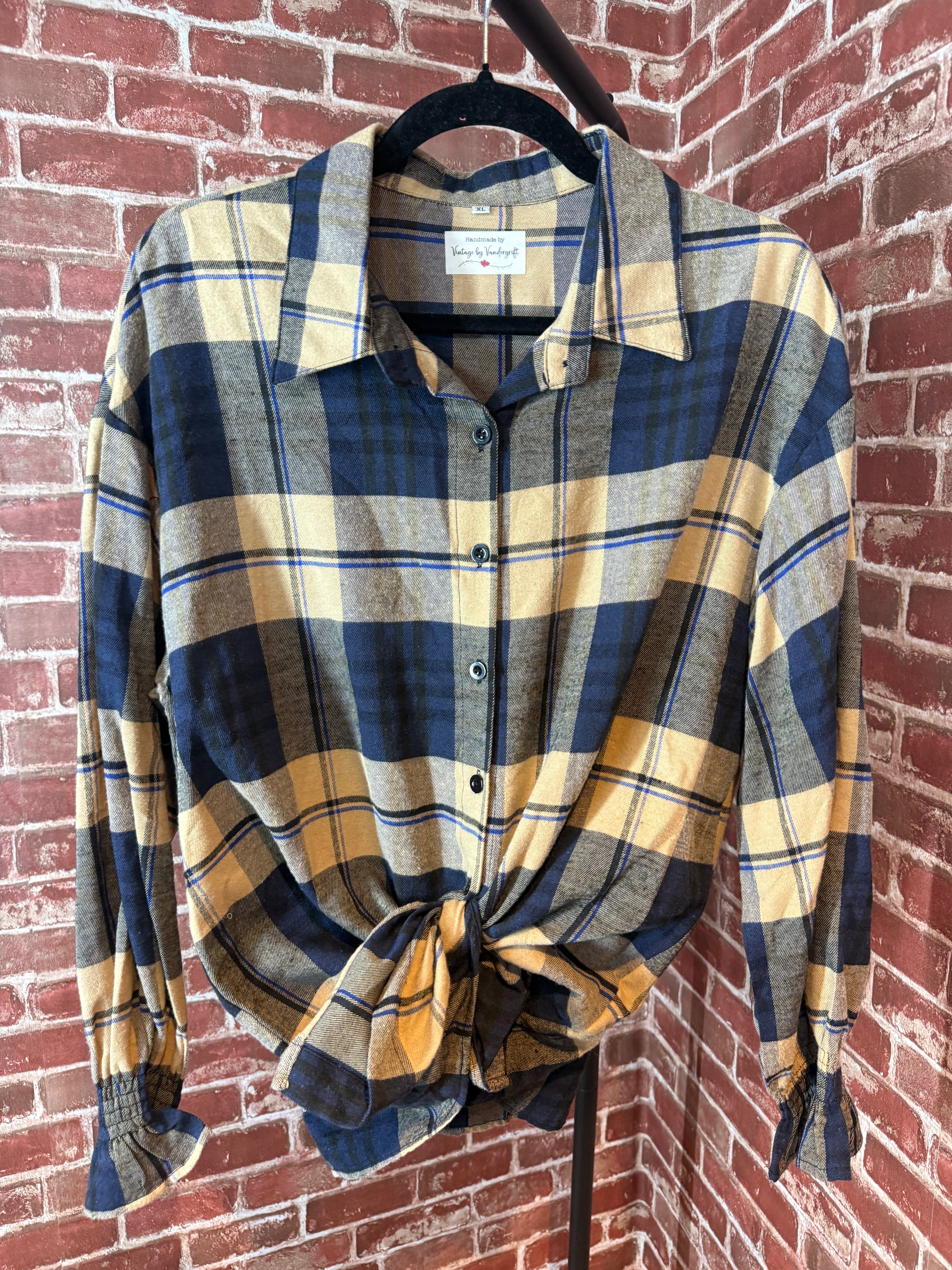 Brown/Navy Plaid Long Sleeve with Quilted Back-XLarge