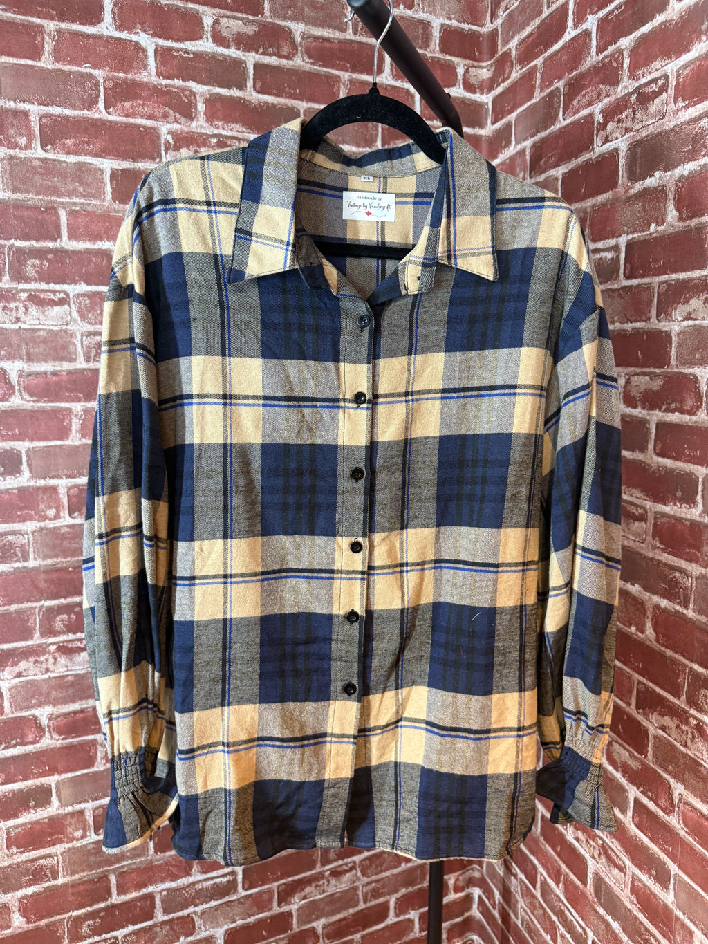 Brown/Navy Plaid Long Sleeve with Quilted Back-XLarge