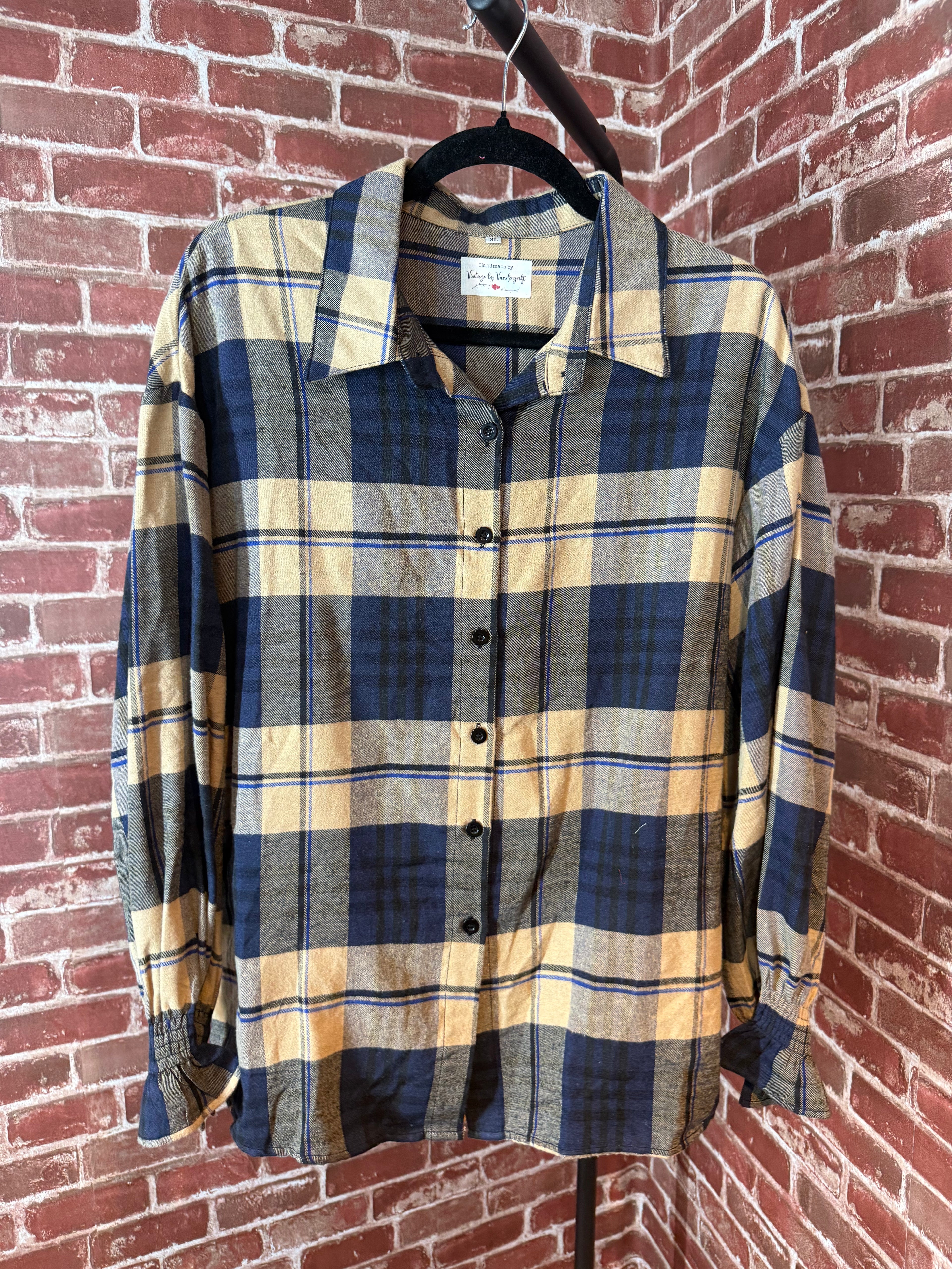 Brown/Navy Plaid Long Sleeve with Quilted Back-XLarge