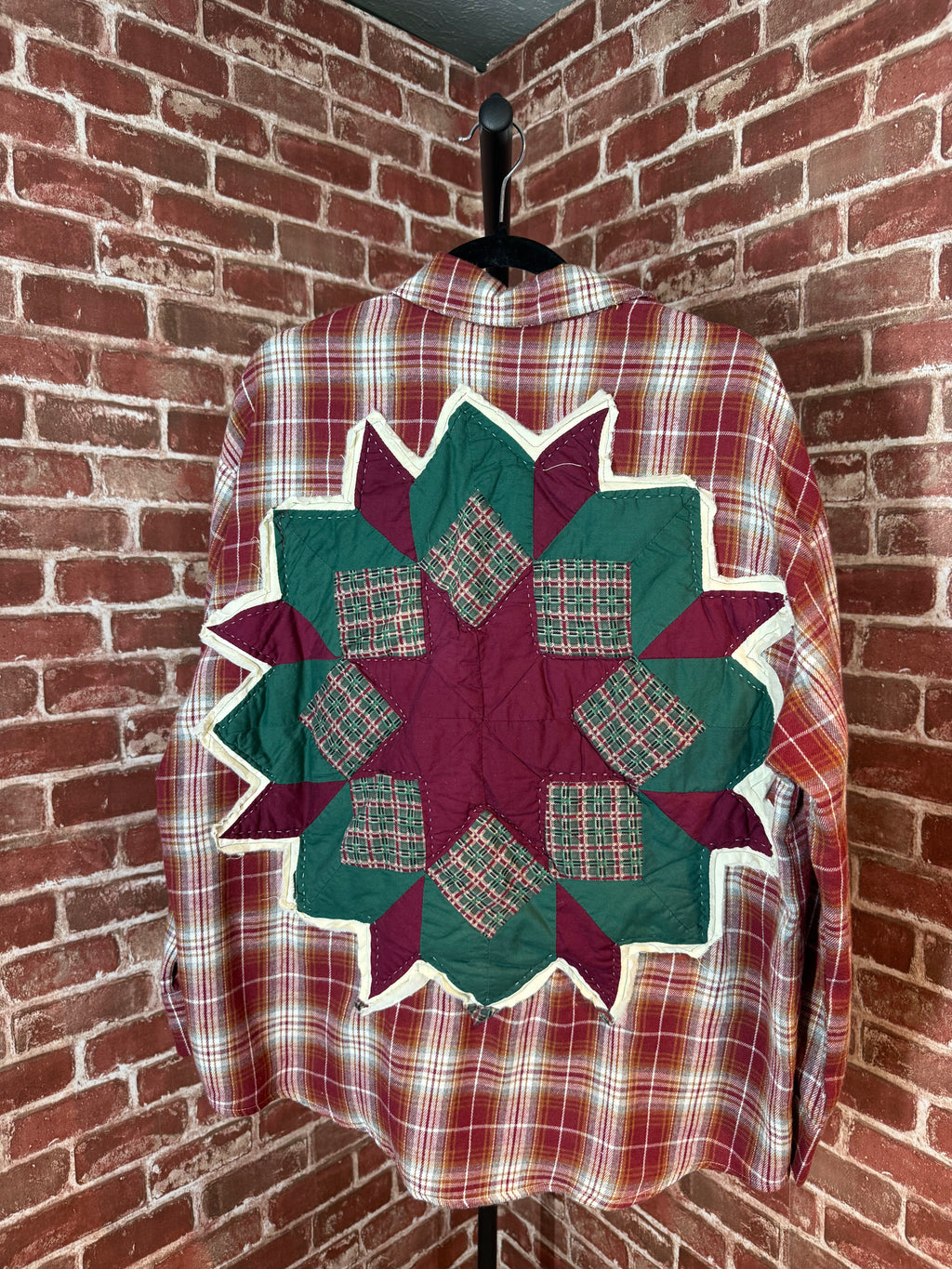 Red Plaid Long Sleeve with Quilted Back-XLarge