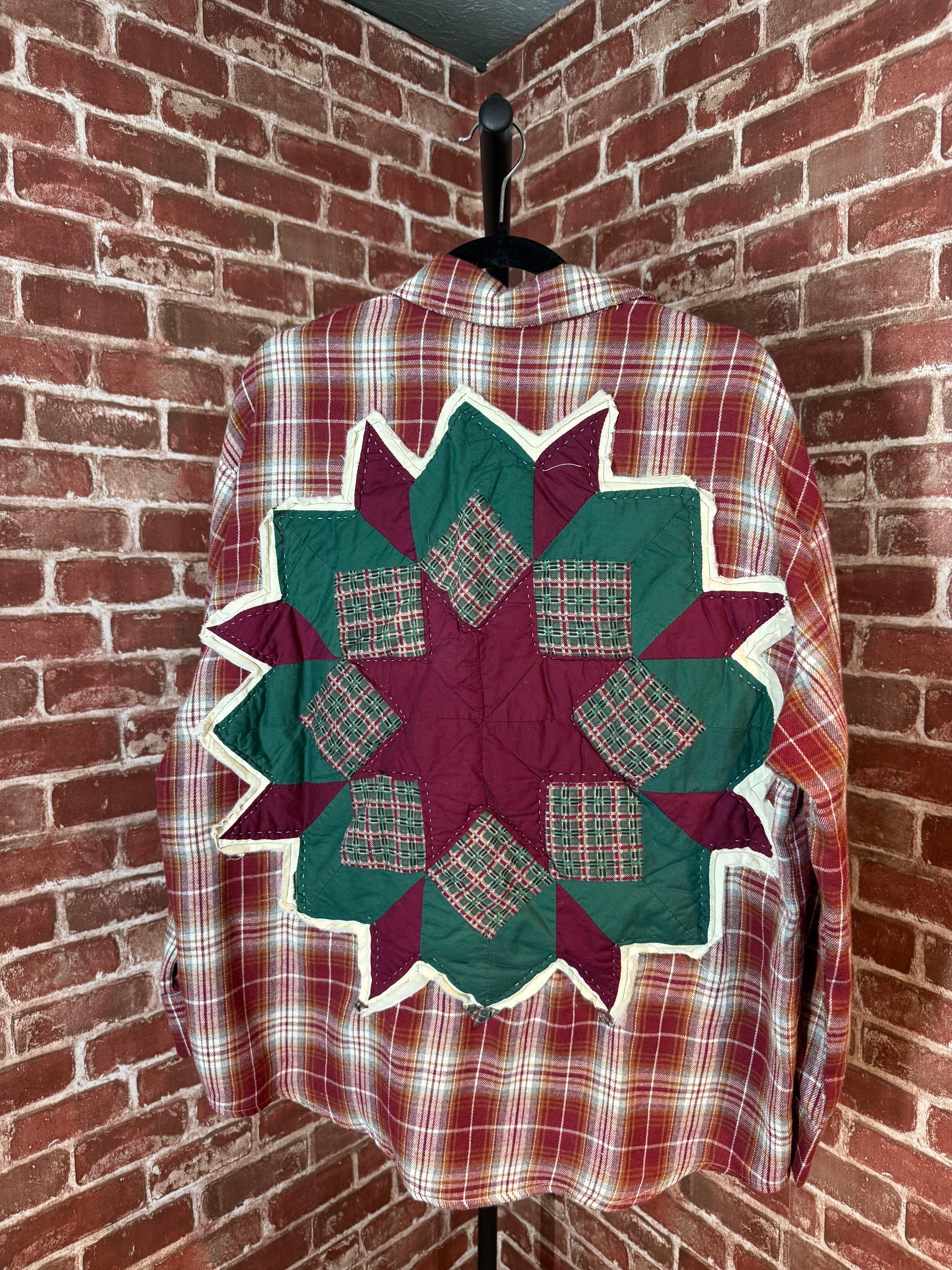 Red Plaid Long Sleeve with Quilted Back-XLarge
