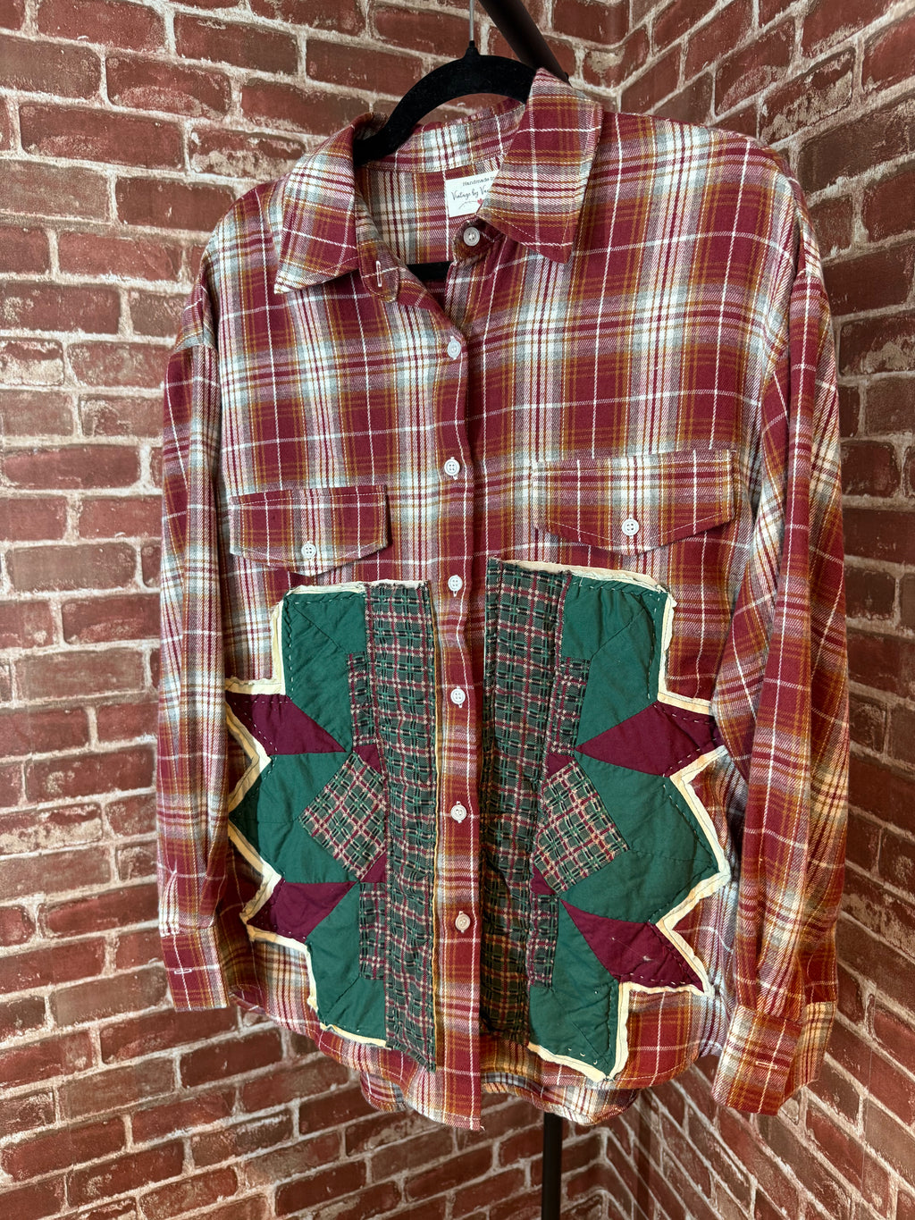 Red Plaid Long Sleeve with Quilted Back-XLarge