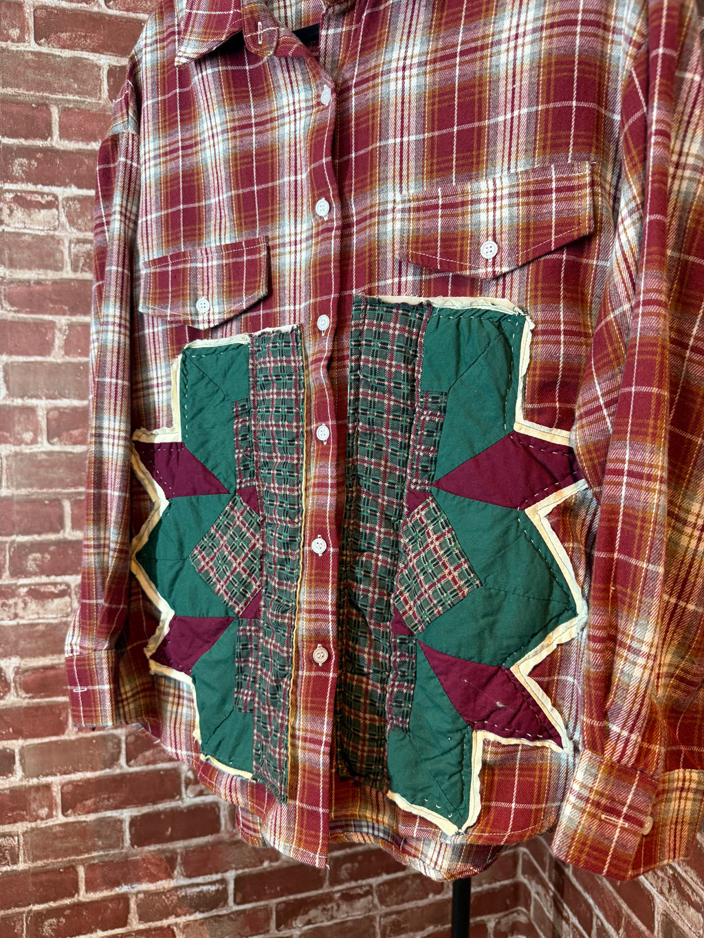 Red Plaid Long Sleeve with Quilted Back-XLarge