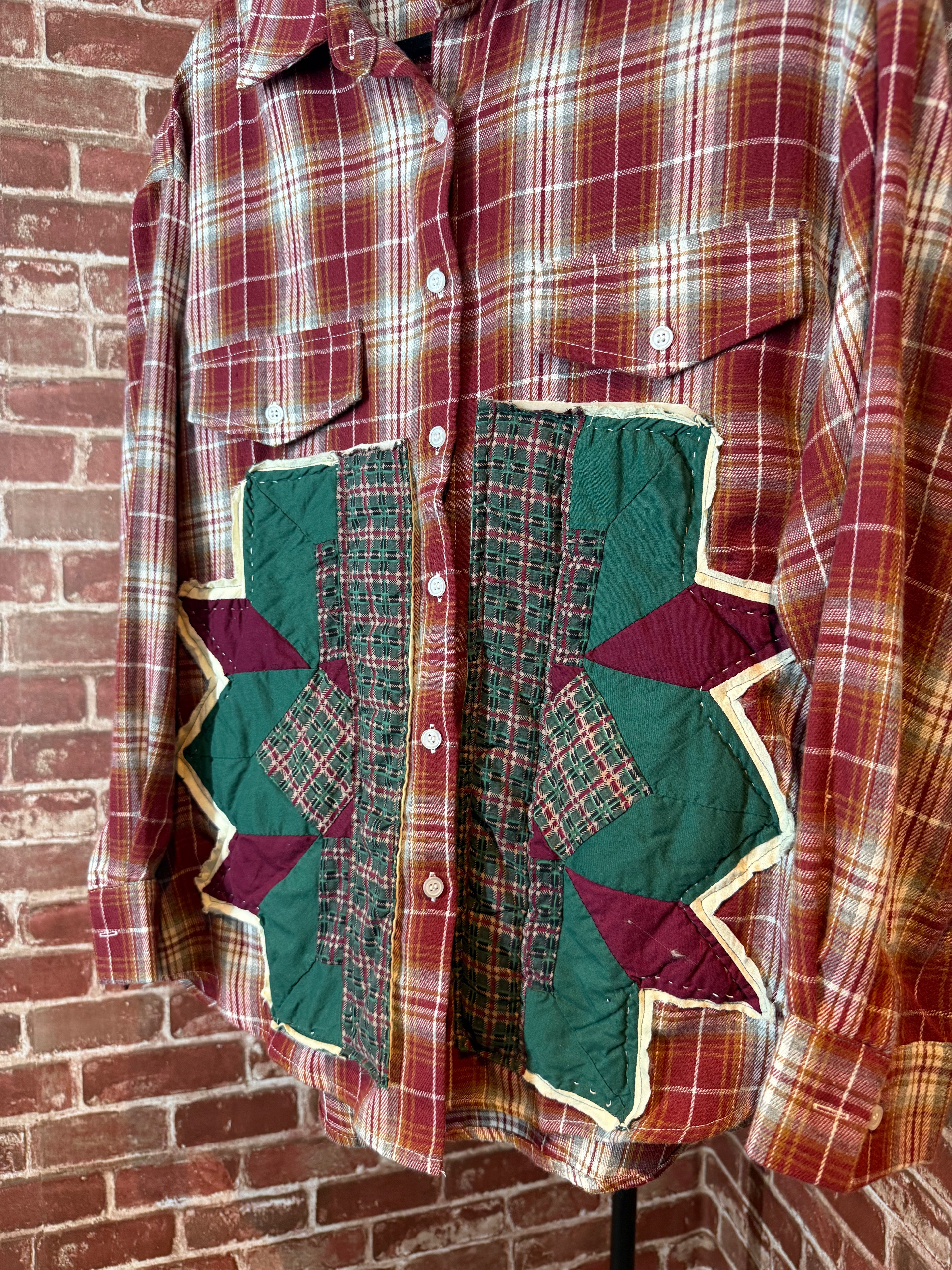 Red Plaid Long Sleeve with Quilted Back-XLarge