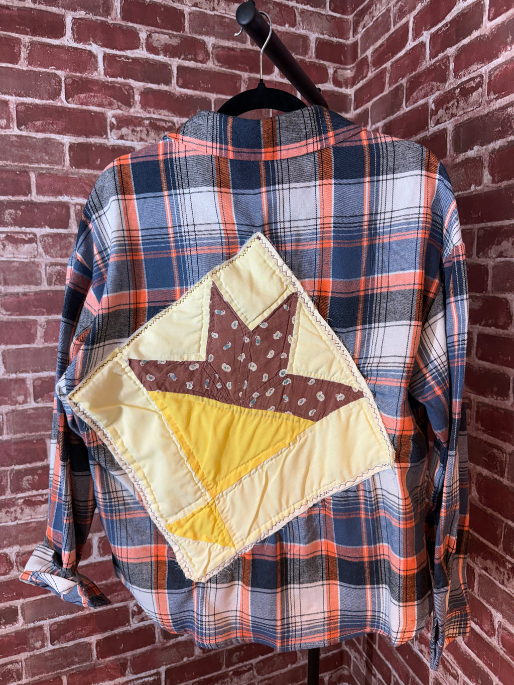 Navy/Orange Long Sleeve with Quilted Back-Small