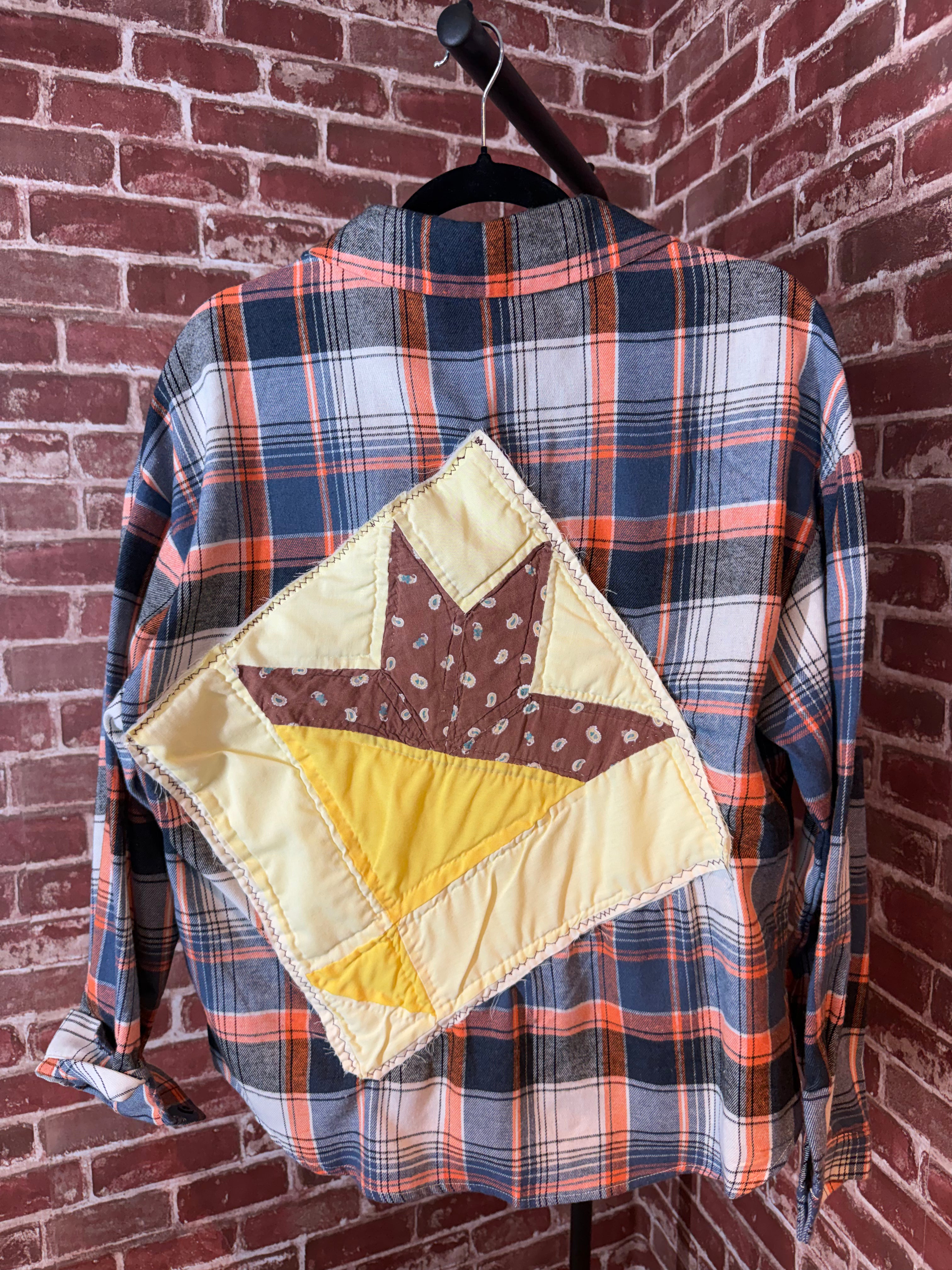 Navy/Orange Long Sleeve with Quilted Back-Small