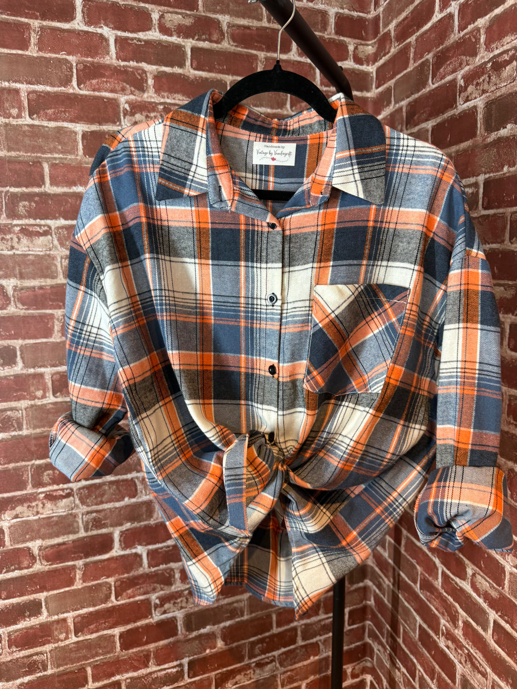 Navy/Orange Long Sleeve with Quilted Back-Small