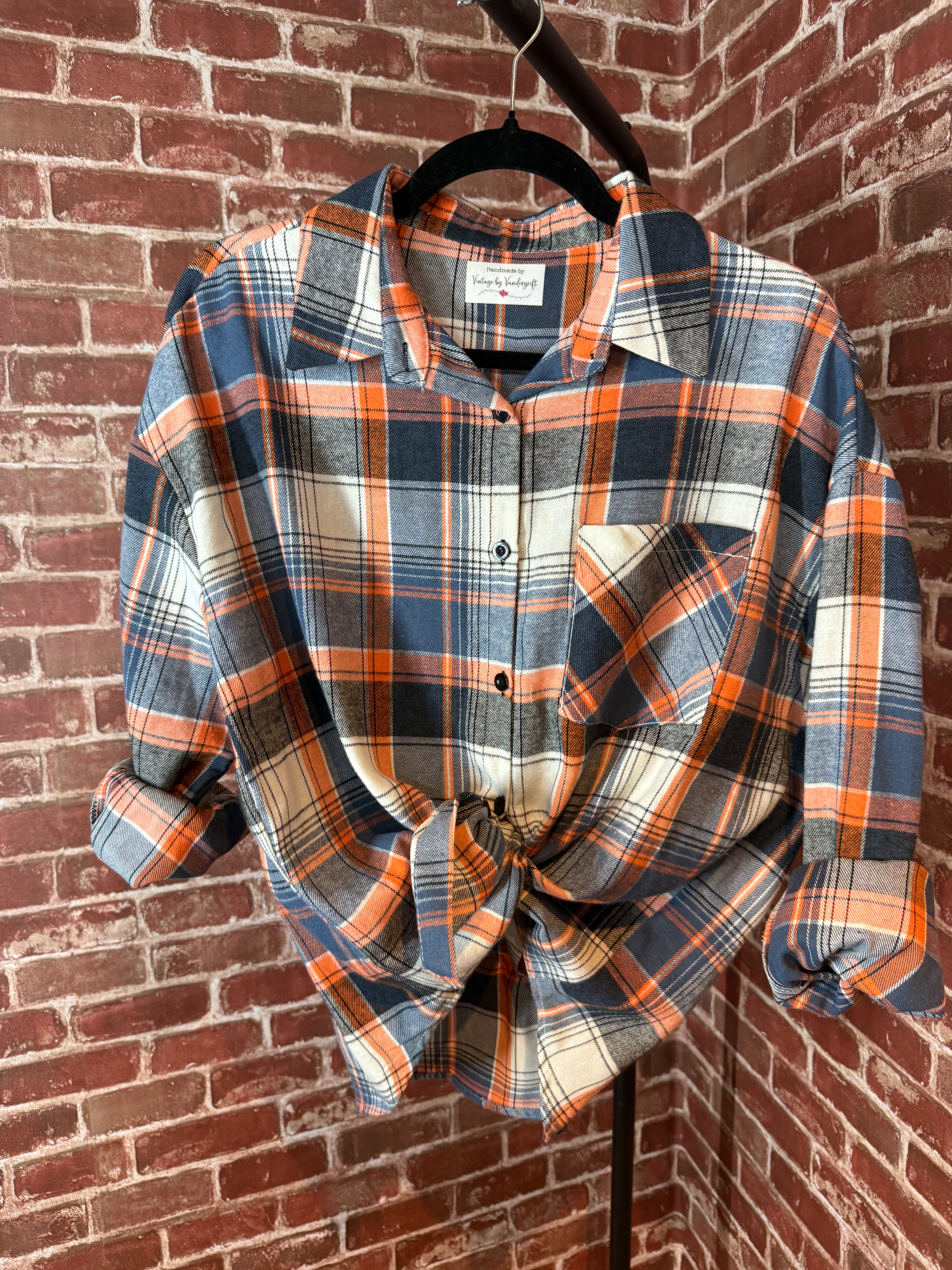 Navy/Orange Long Sleeve with Quilted Back-Small