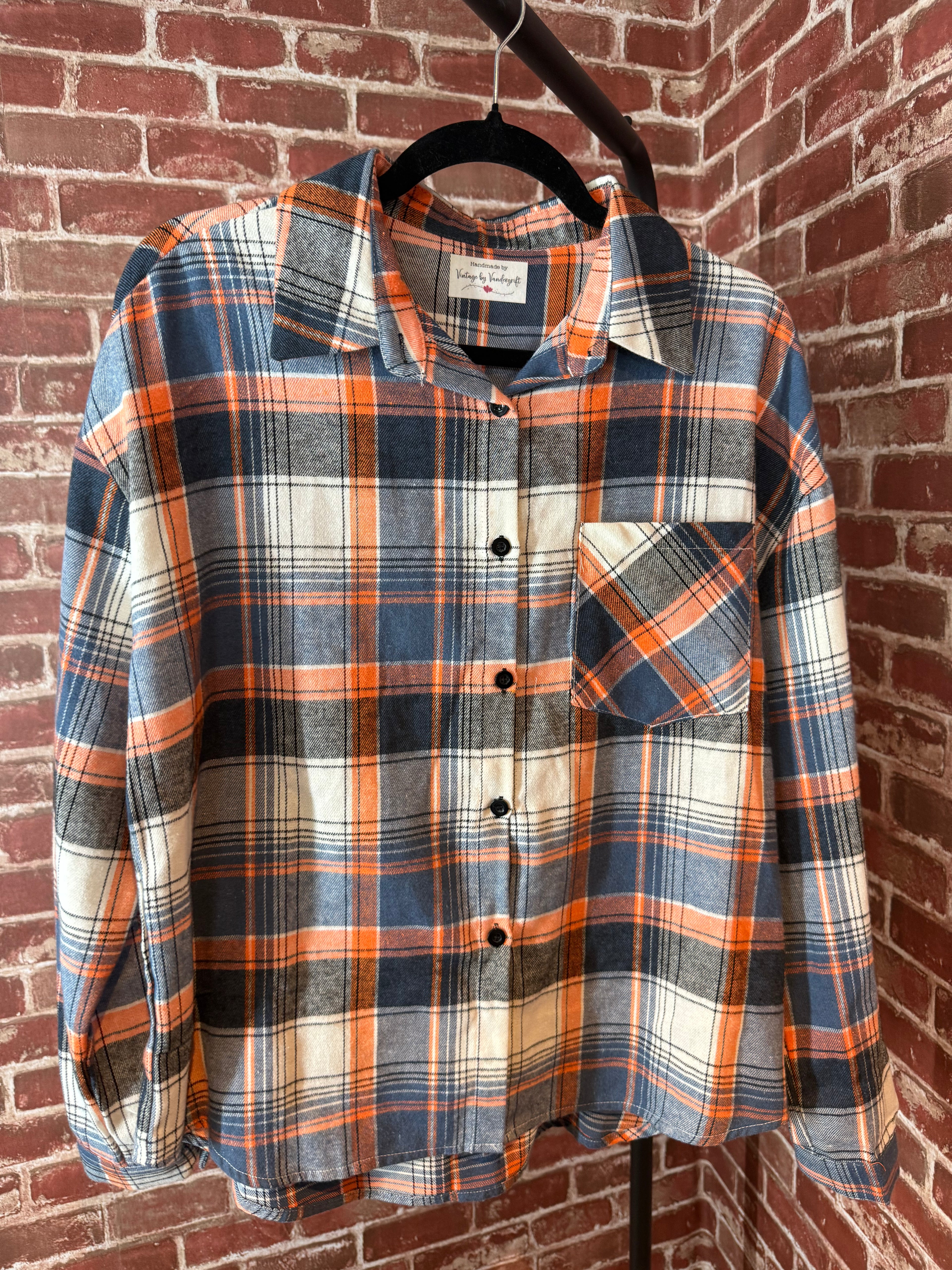 Navy/Orange Long Sleeve with Quilted Back-Small