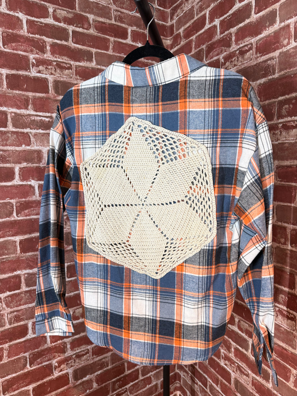 Navy/Orange Long Sleeve with Quilted Back- Medium