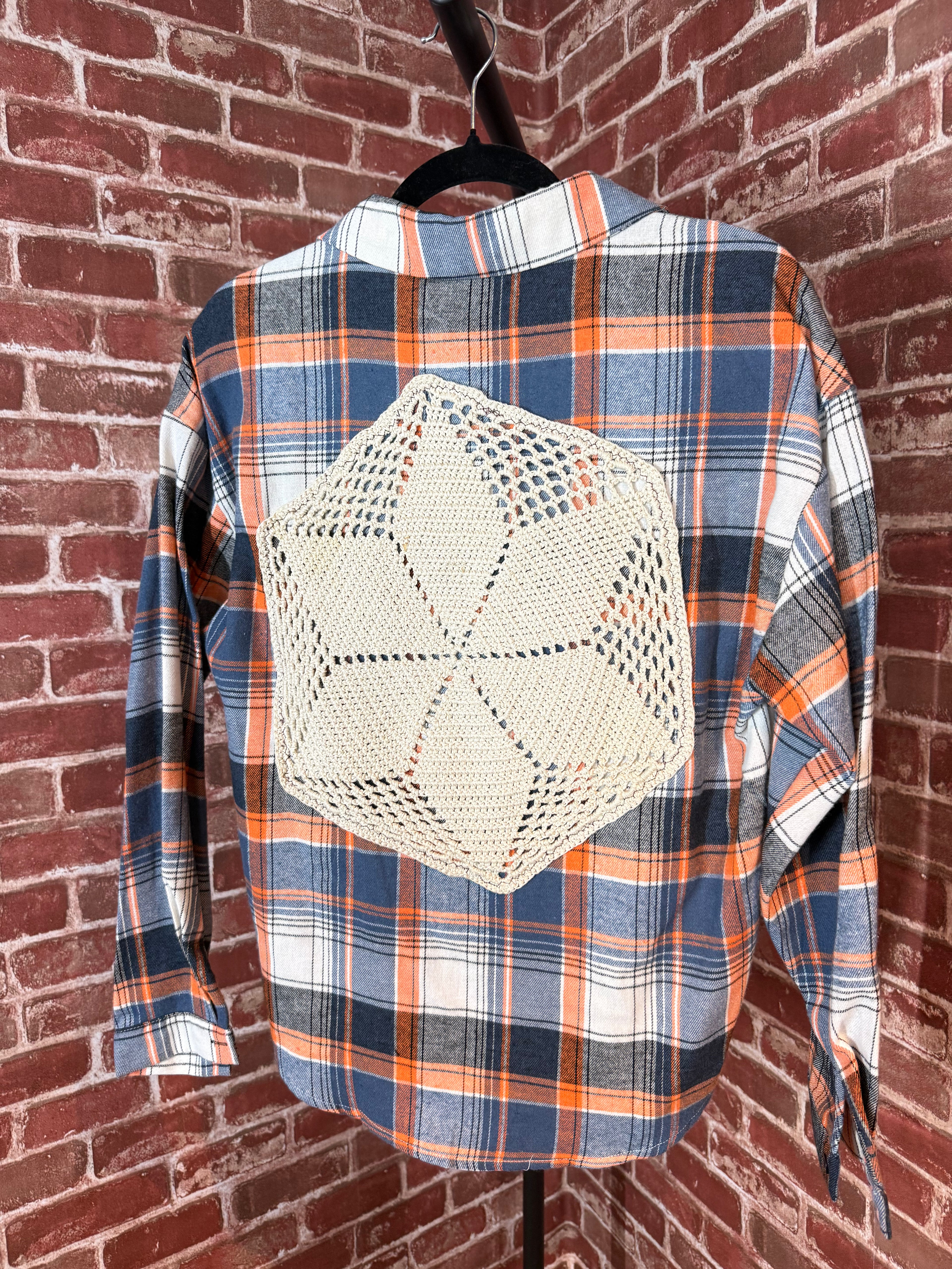 Navy/Orange Long Sleeve with Quilted Back- Medium