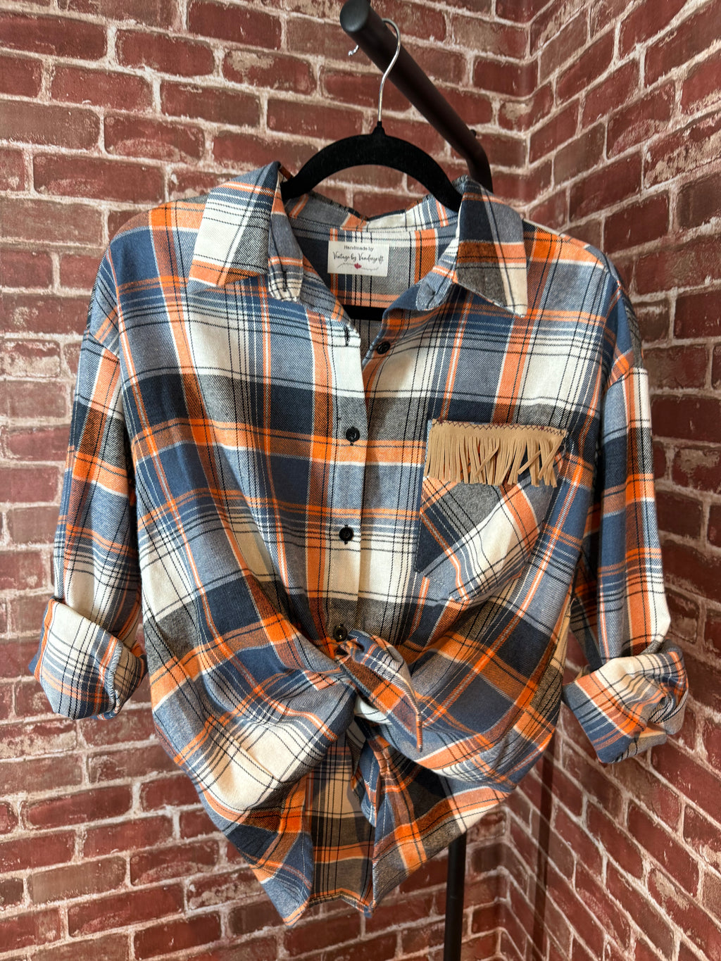 Navy/Orange Long Sleeve with Quilted Back- Medium