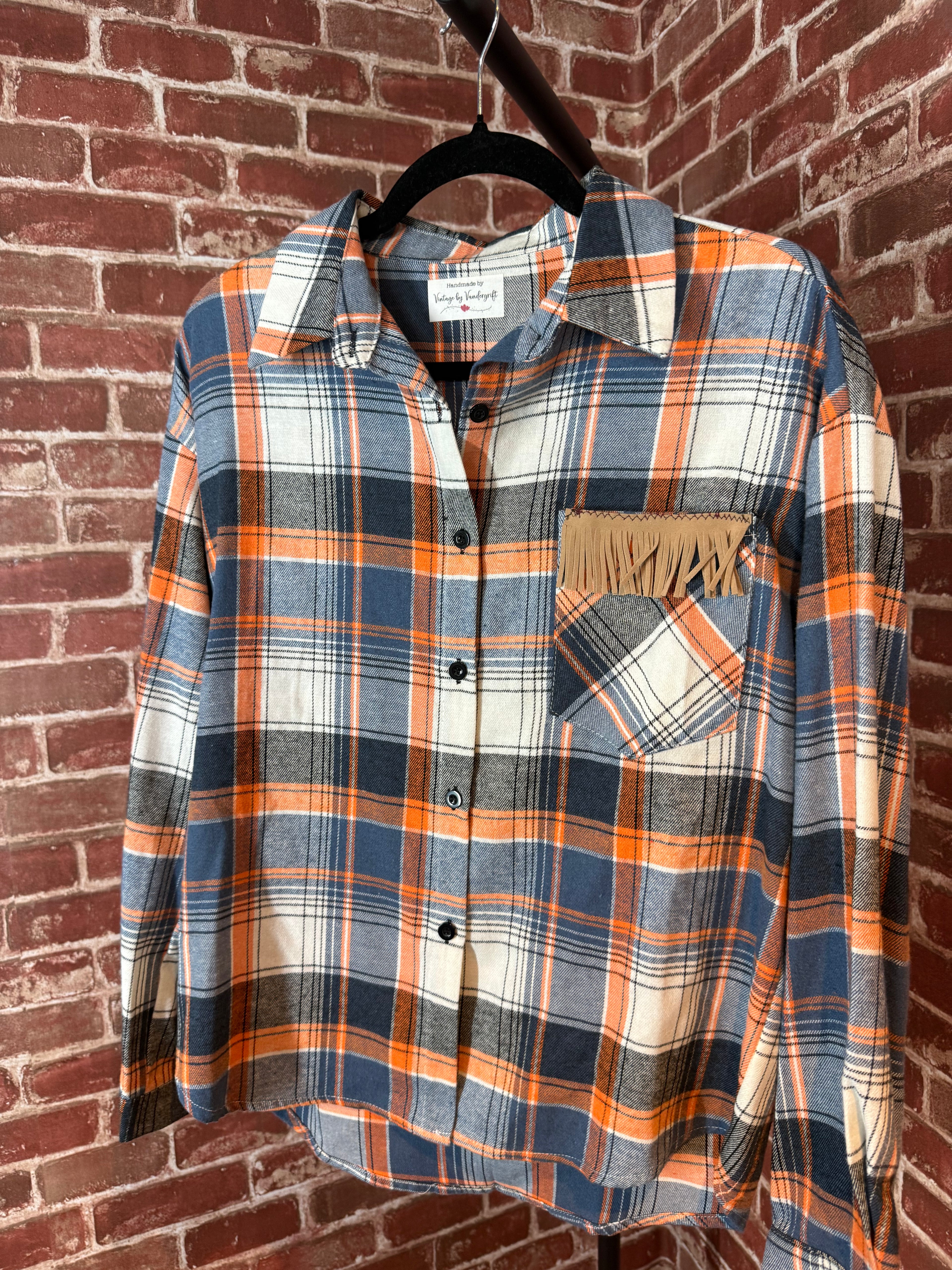 Navy/Orange Long Sleeve with Quilted Back- Medium