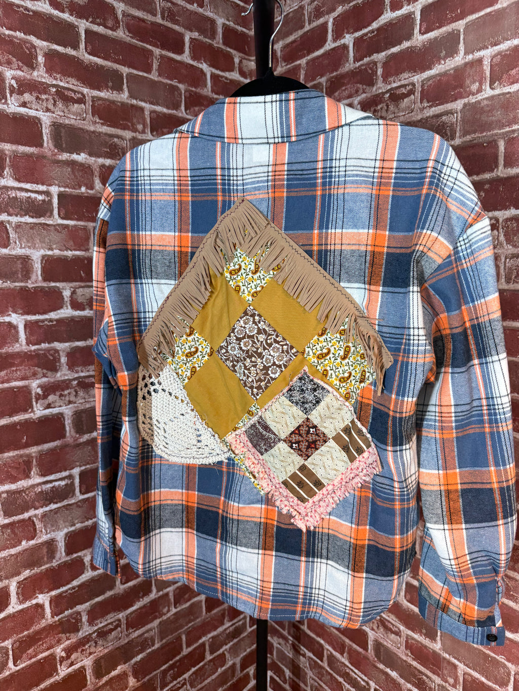 Navy/Orange Long Sleeve with Quilted Back- Large