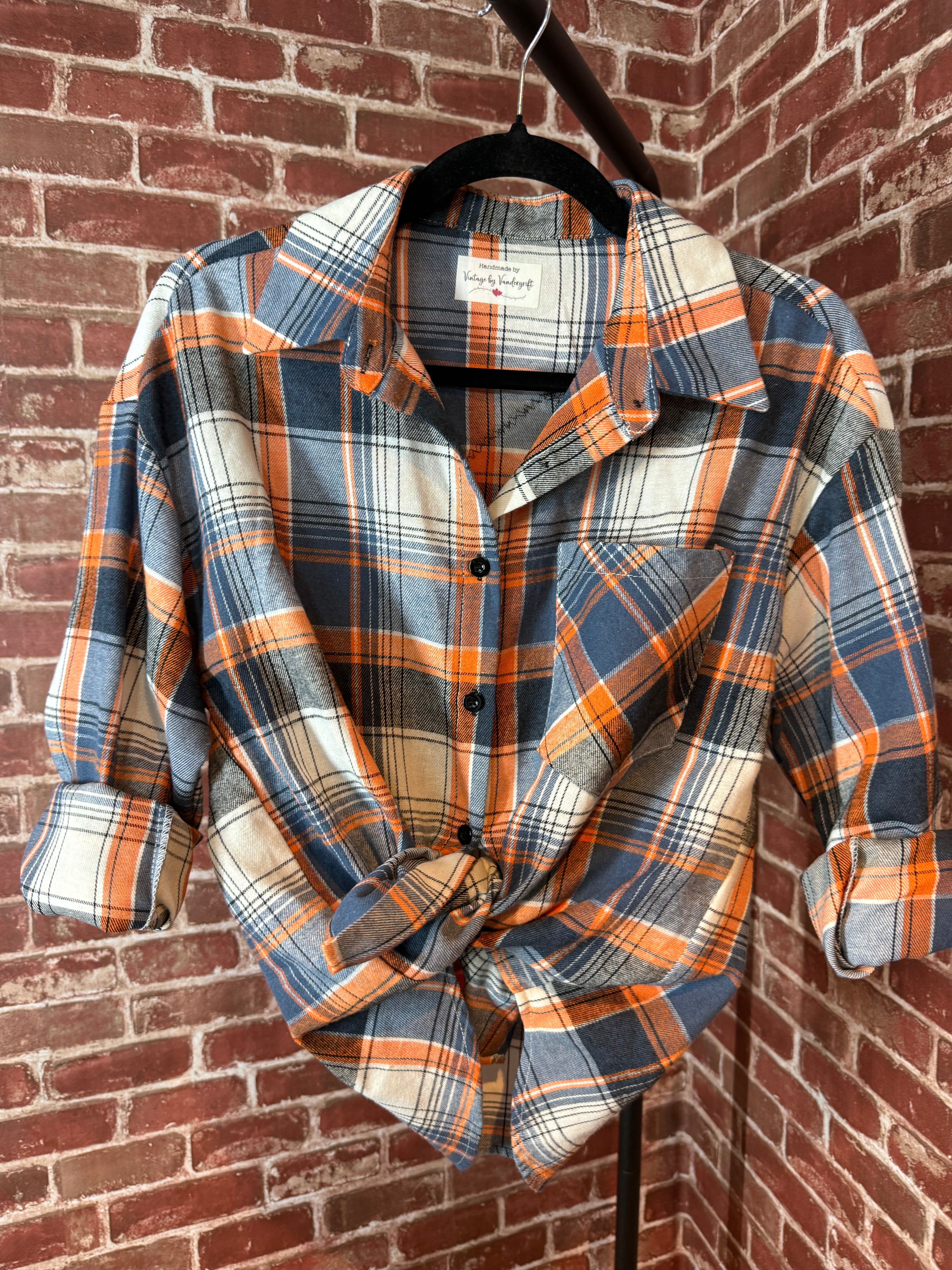 Navy/Orange Long Sleeve with Quilted Back- Large