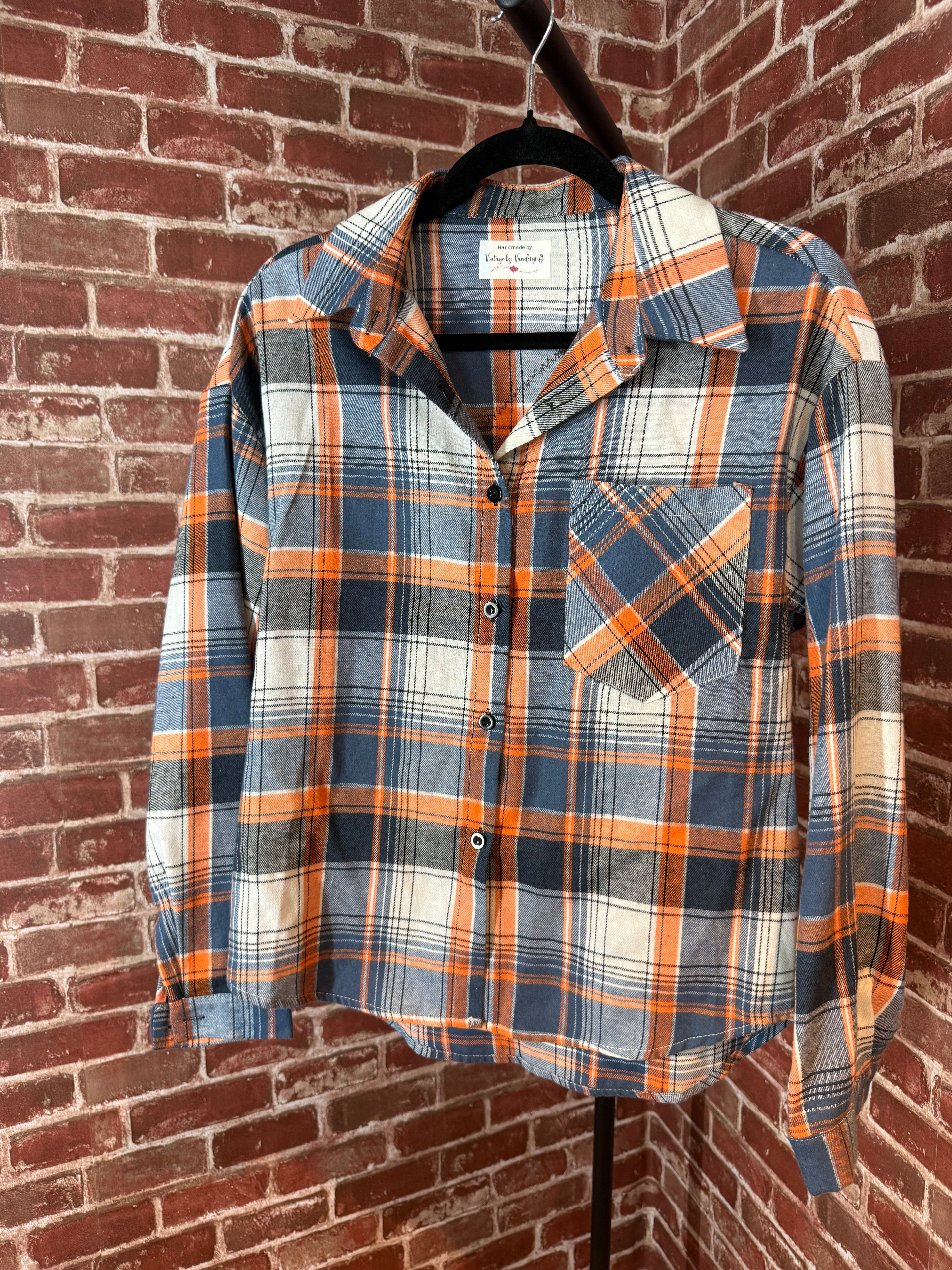 Navy/Orange Long Sleeve with Quilted Back- Large