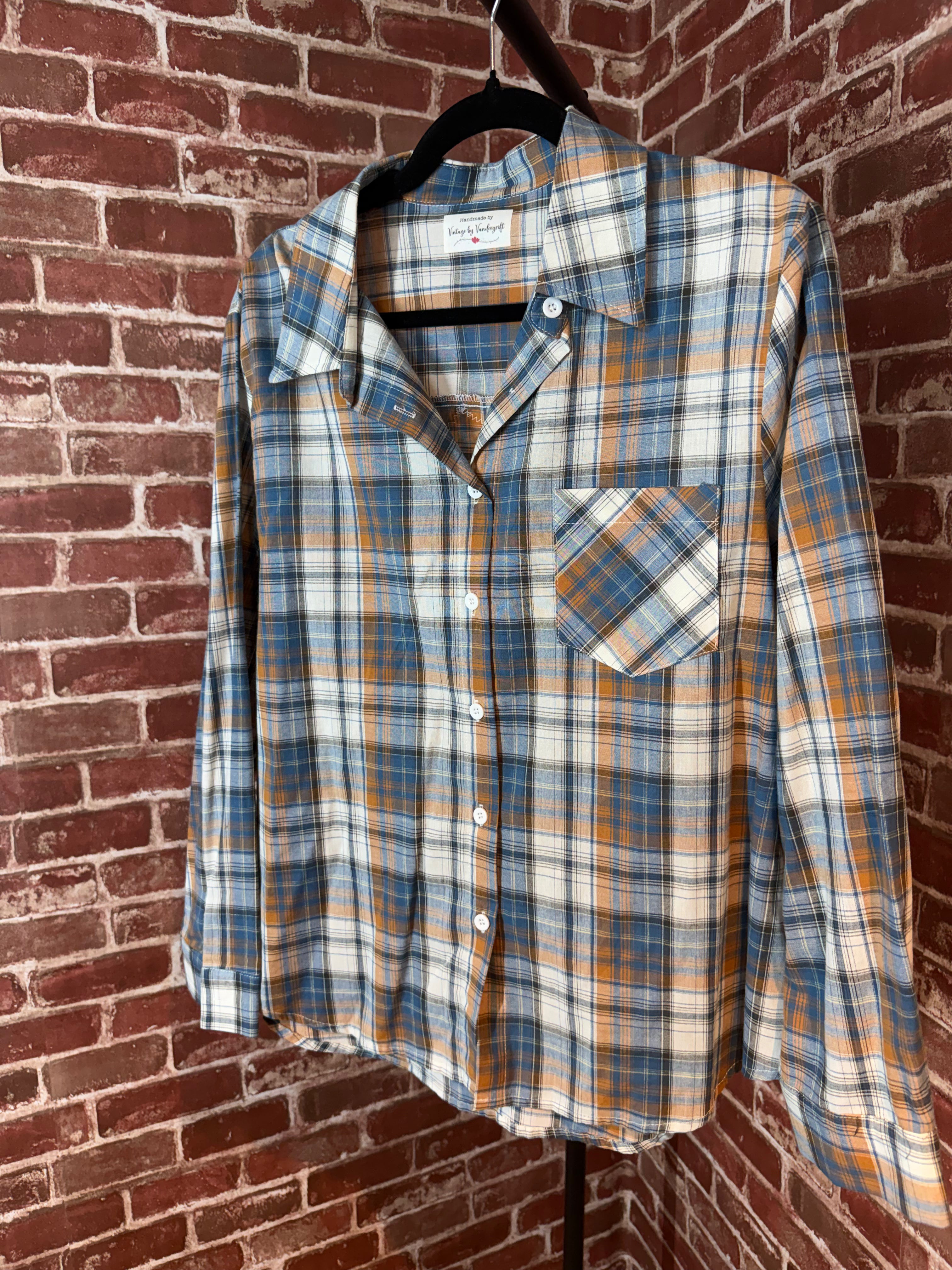 Blue/Orange Long Sleeve with Quilted Back- Large