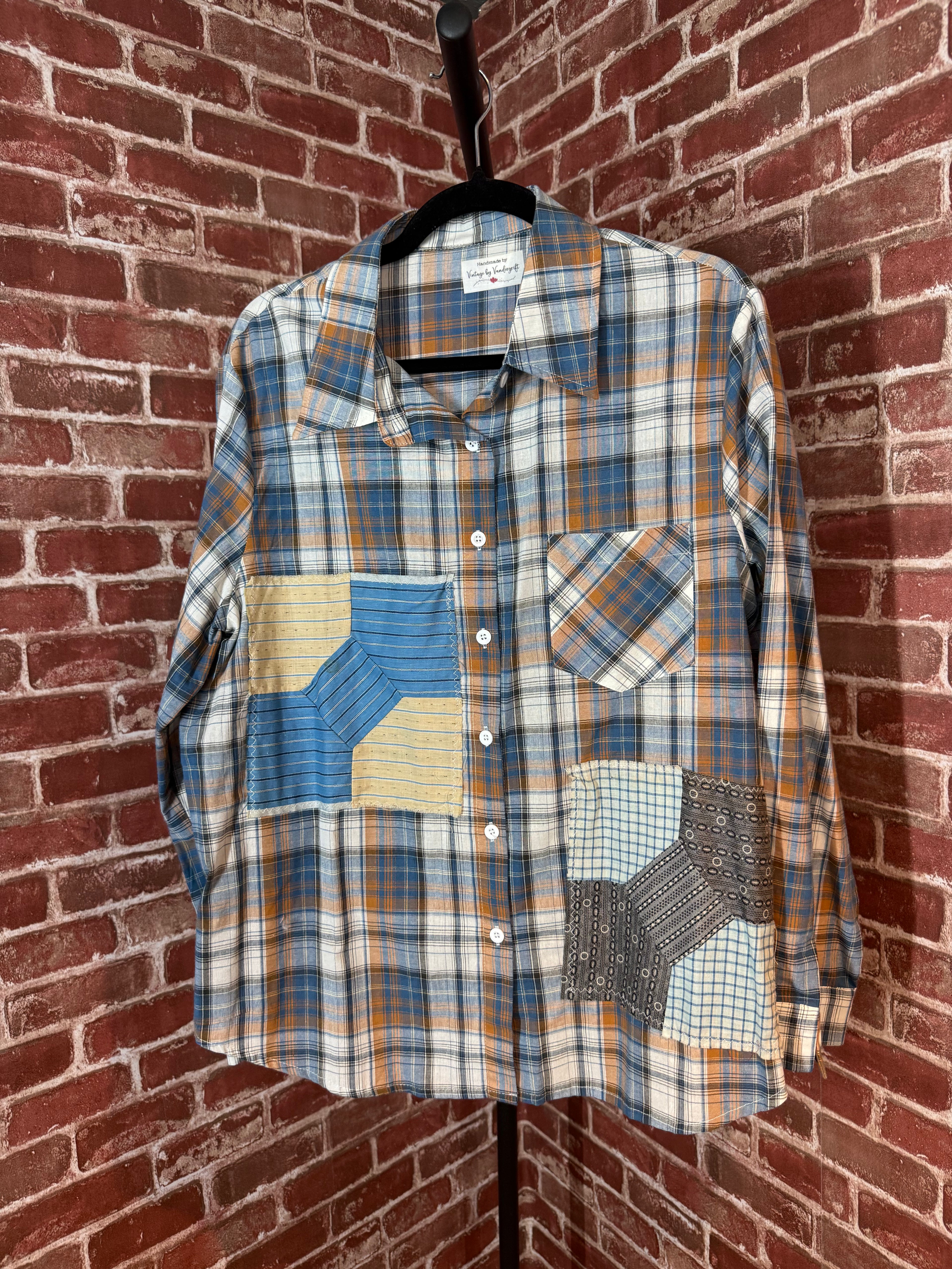 Blue/Orange Long Sleeve with Quilted Back- Medium