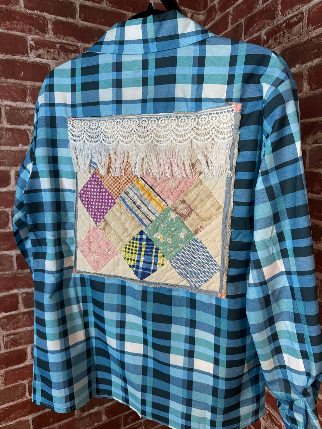 Blue Long Sleeve with Quilted Back- Medium