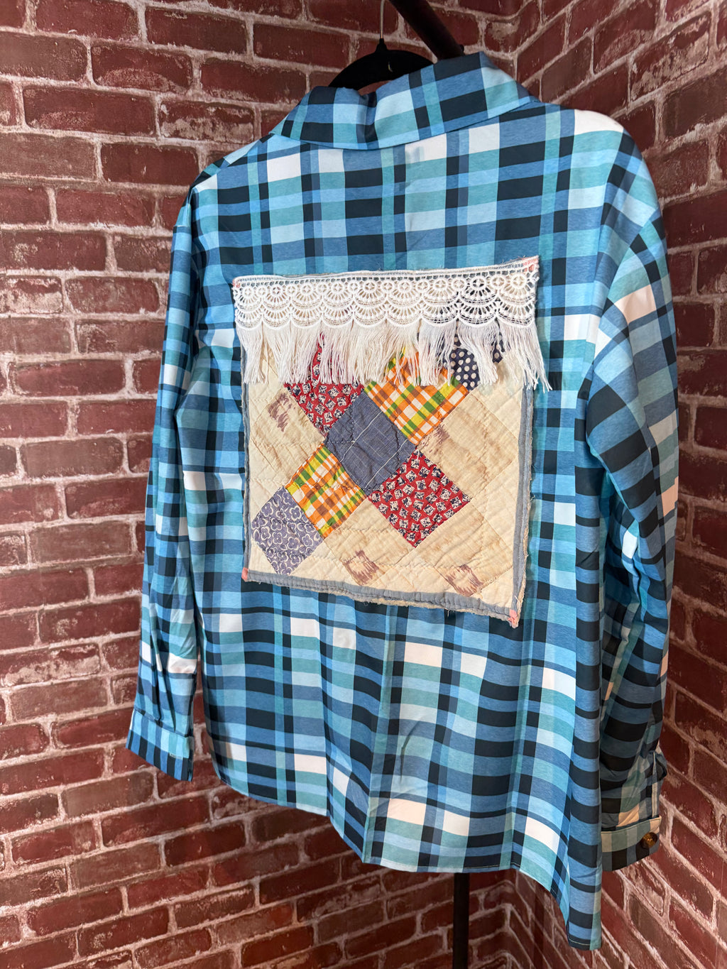 Blue Long Sleeve with Quilted Back- Large