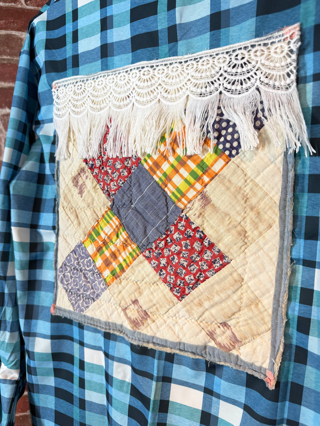 Blue Long Sleeve with Quilted Back- Large
