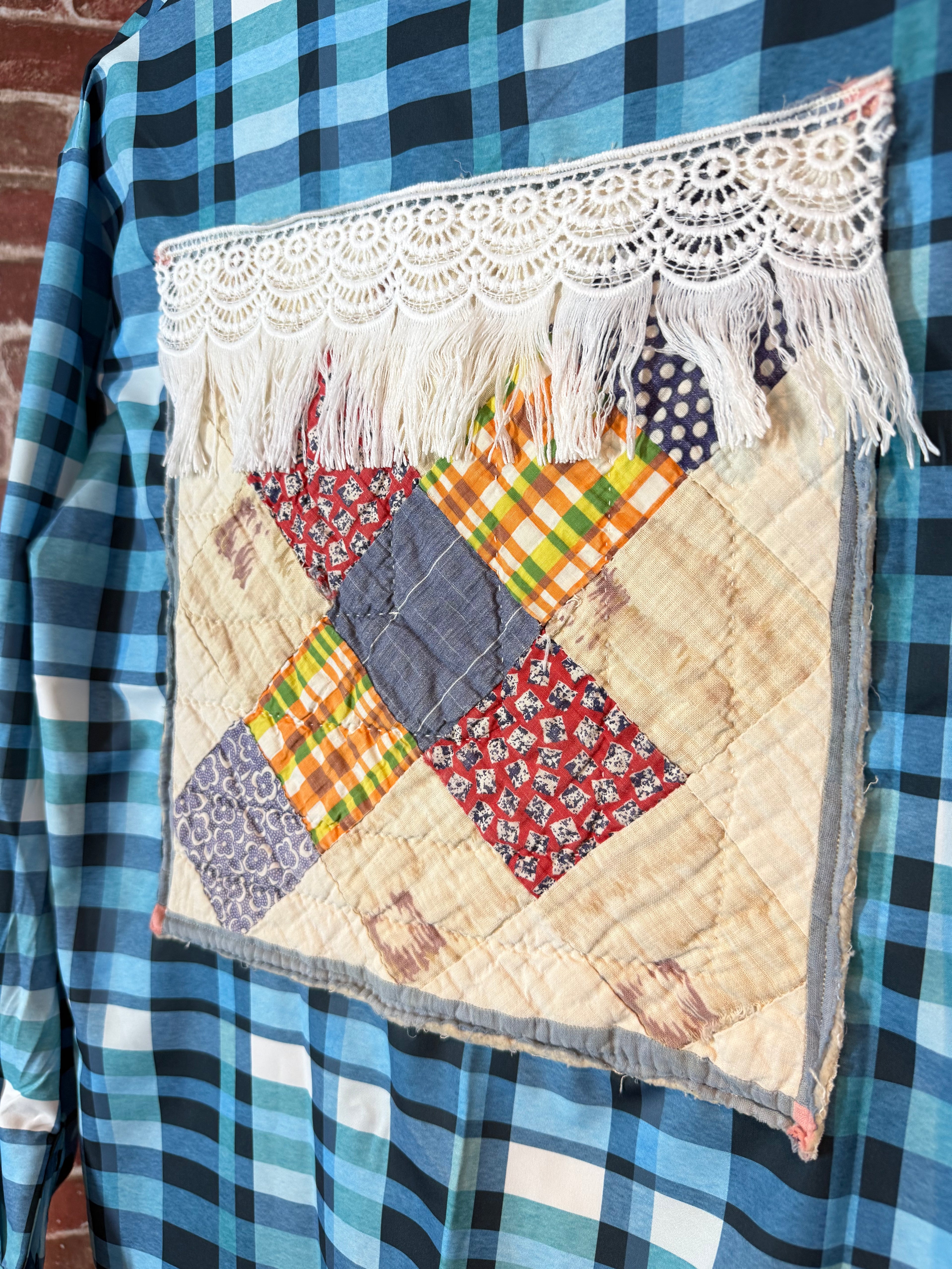 Blue Long Sleeve with Quilted Back- Large