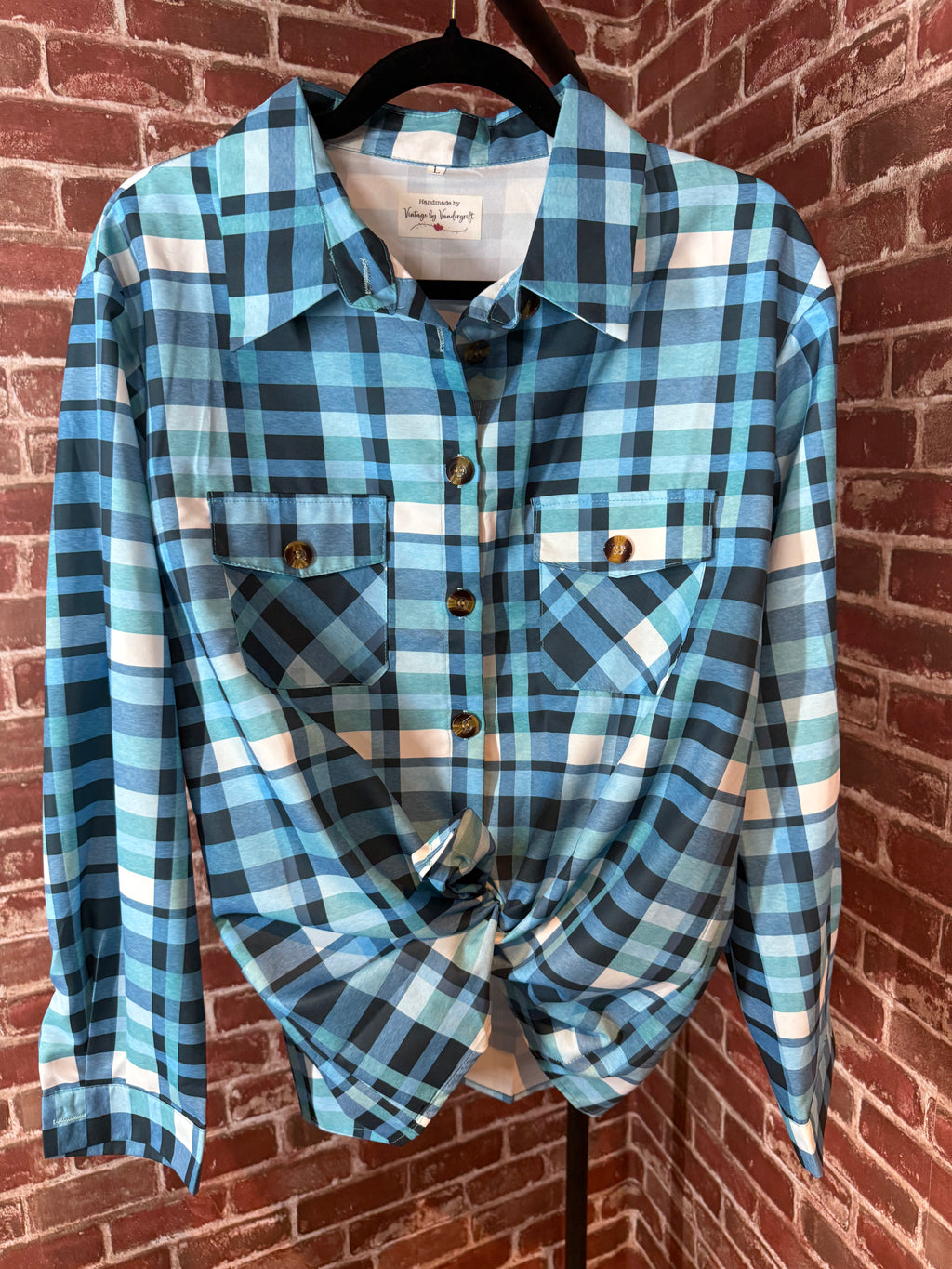 Blue Long Sleeve with Quilted Back- Large