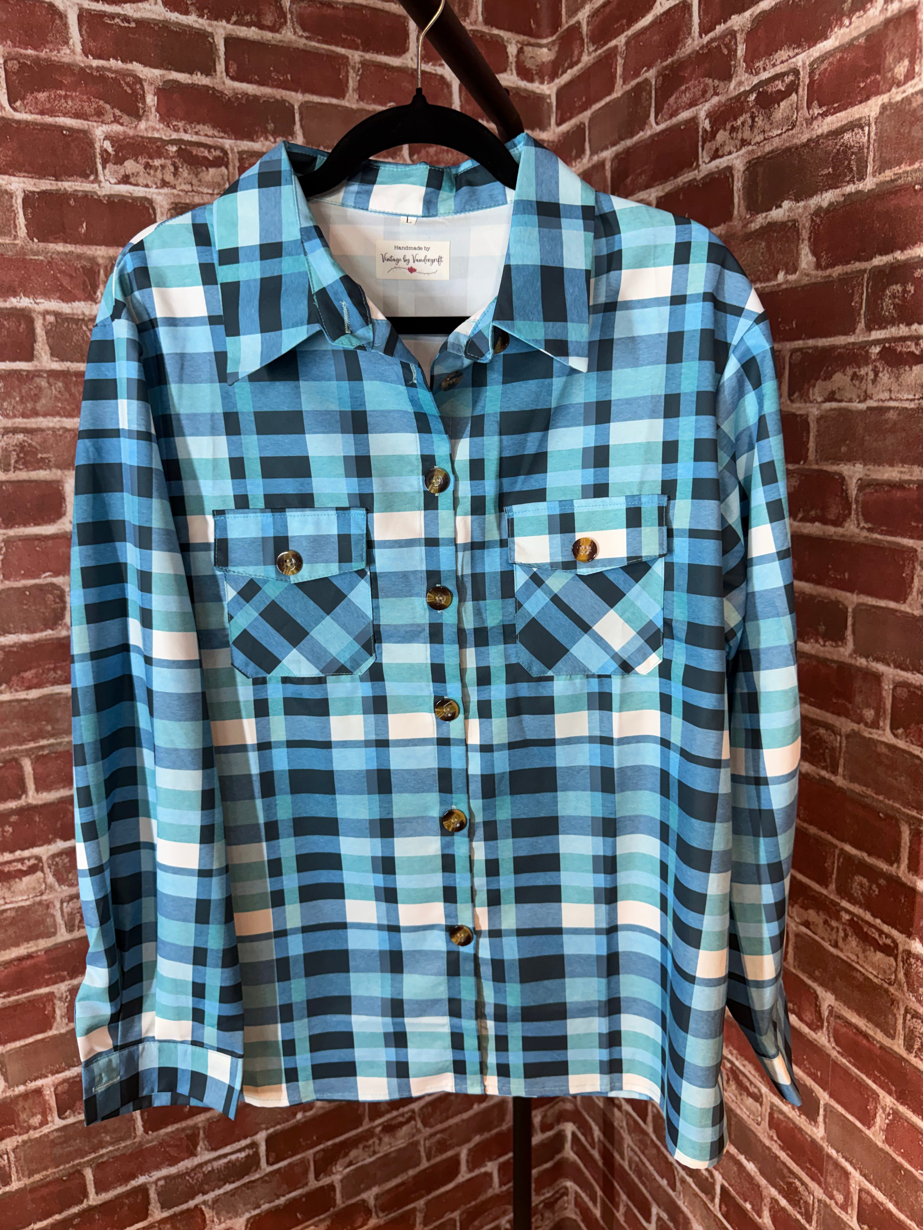 Blue Long Sleeve with Quilted Back- Large
