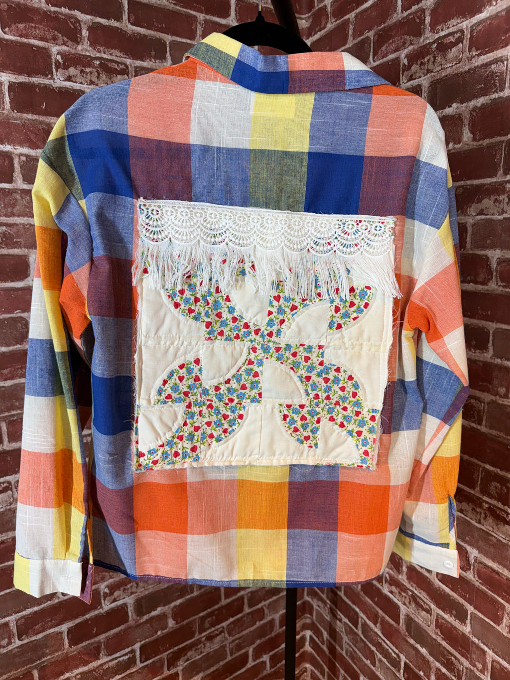 Orange/Blue/Yellow Long Sleeve with Quilted Back- Small