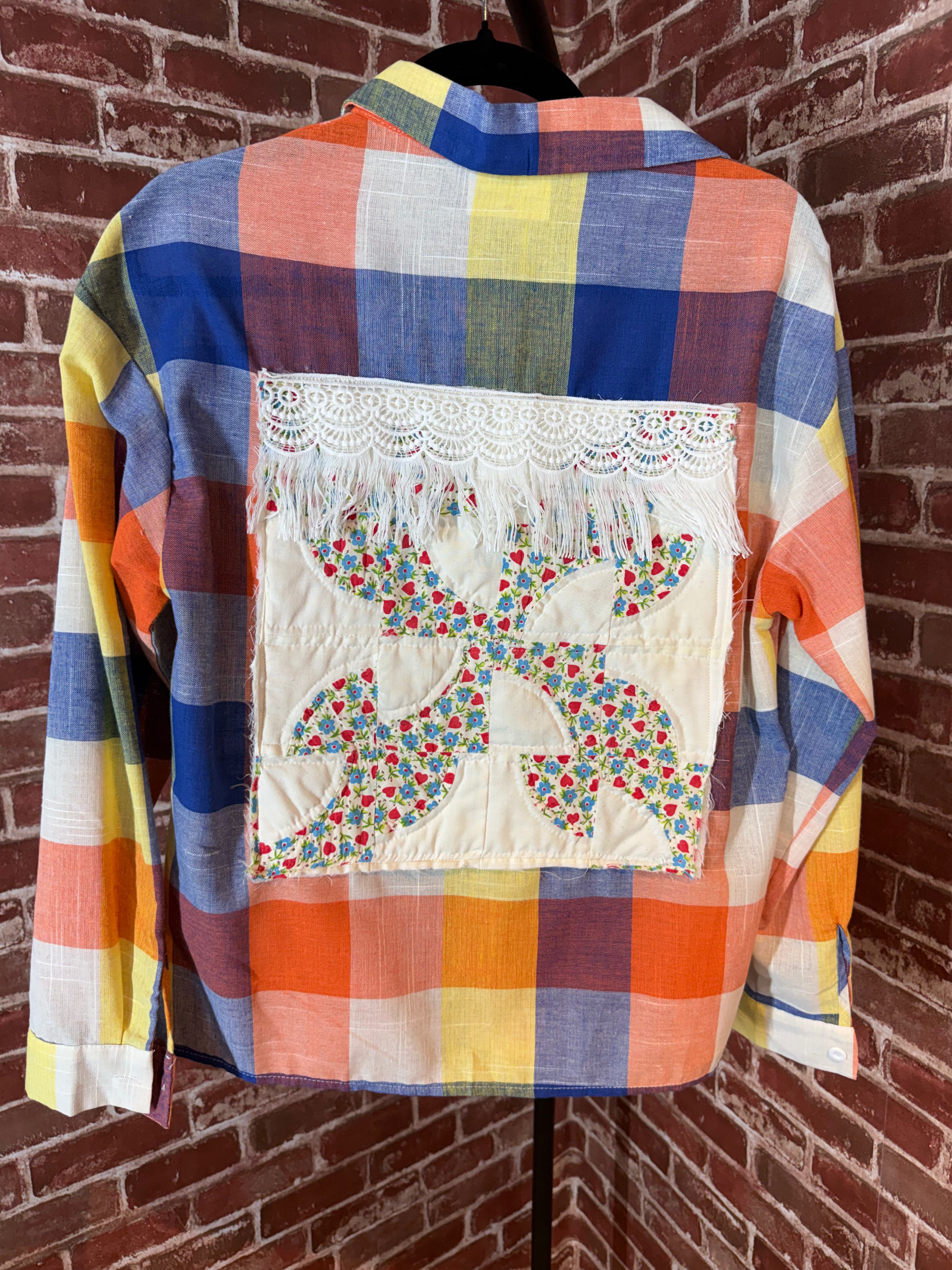 Orange/Blue/Yellow Long Sleeve with Quilted Back- Small