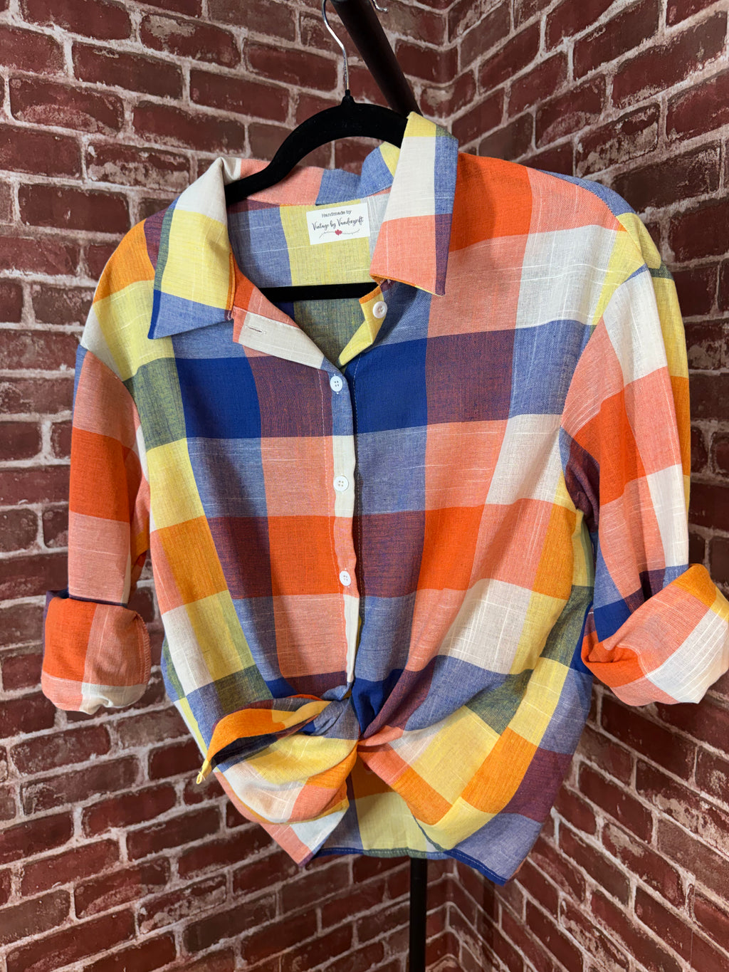 Orange/Blue/Yellow Long Sleeve with Quilted Back- Small