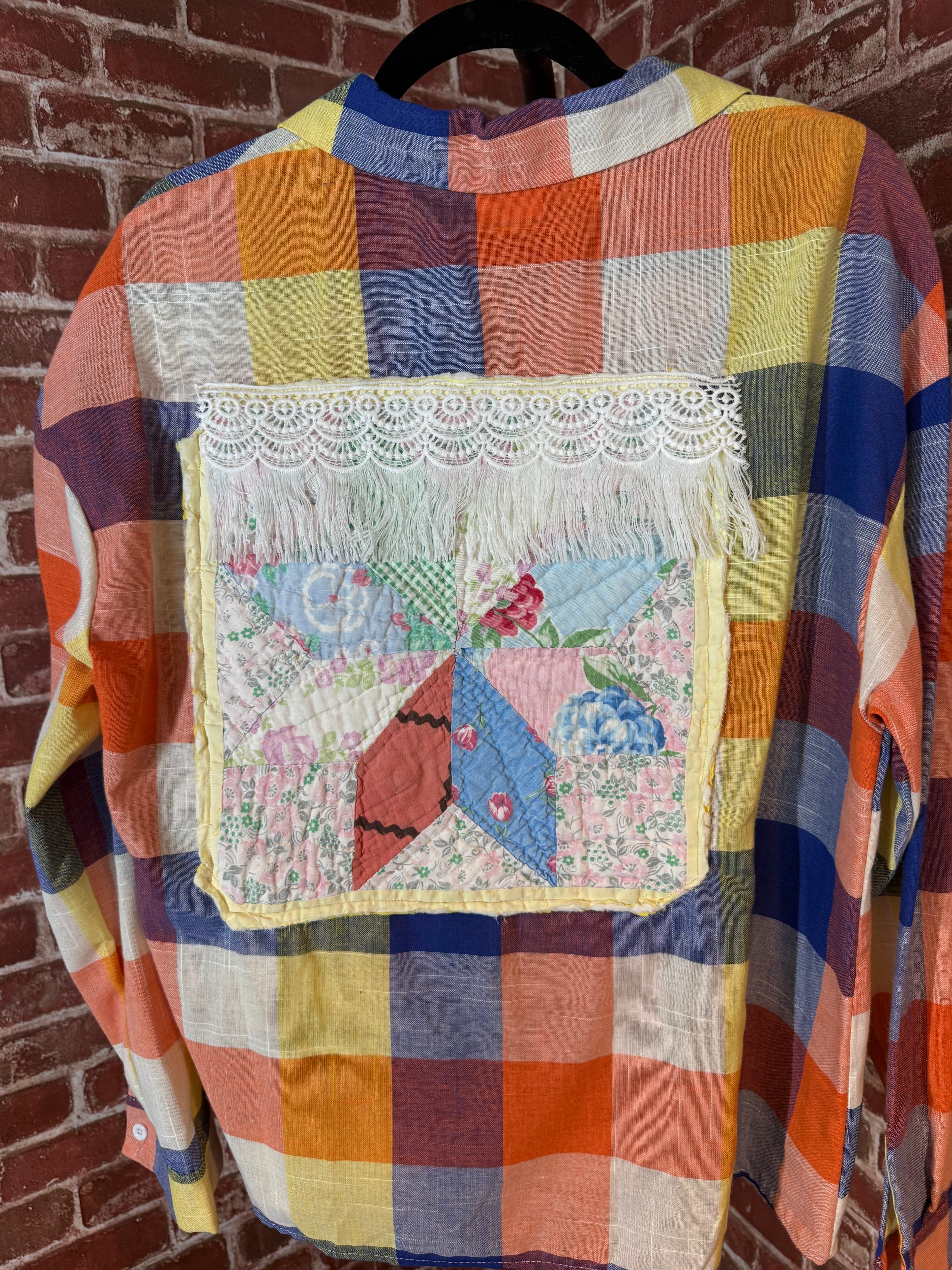 Orange/Blue/Yellow Long Sleeve with Quilted Back- Medium