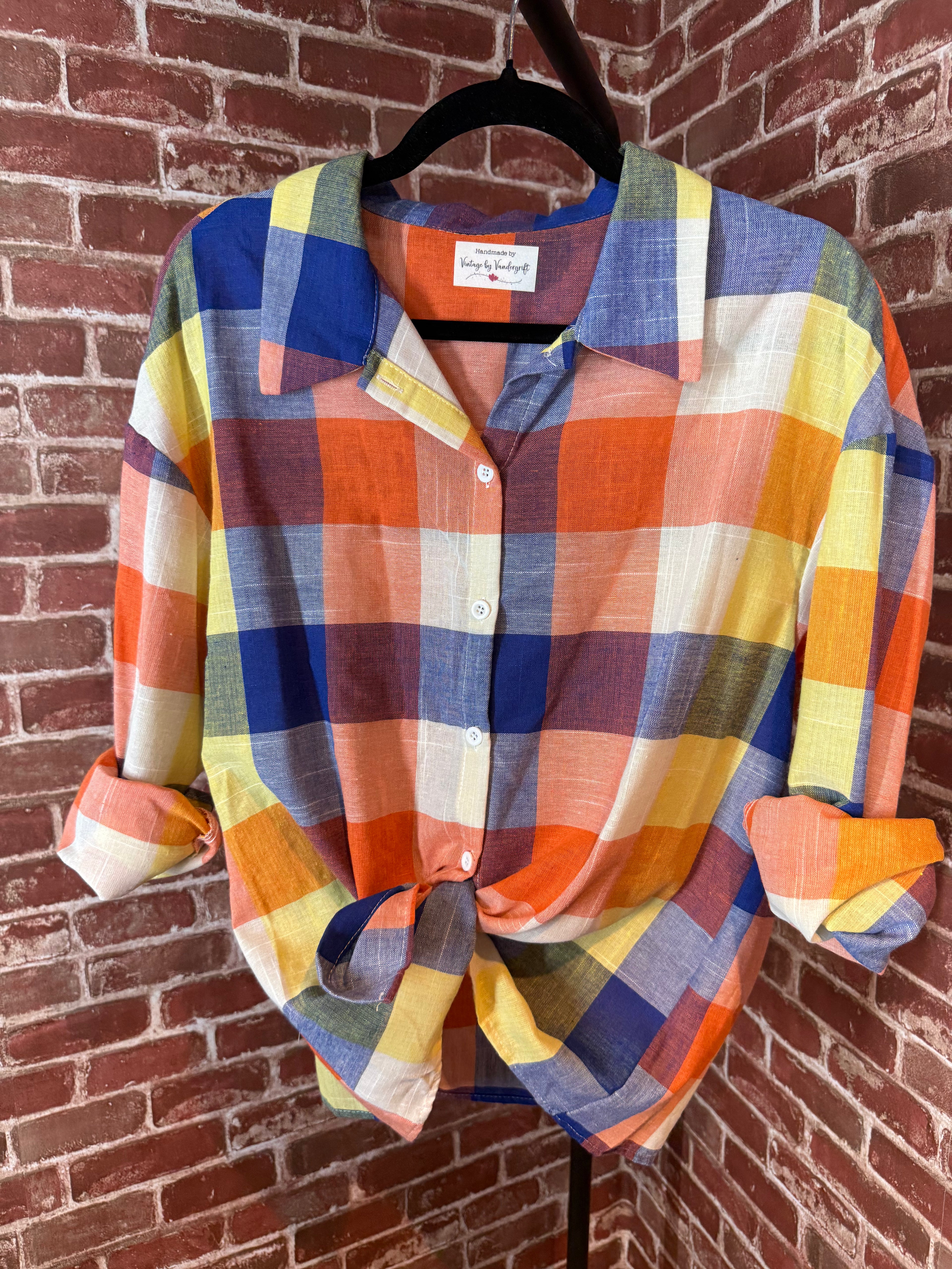 Orange/Blue/Yellow Long Sleeve with Quilted Back- Medium