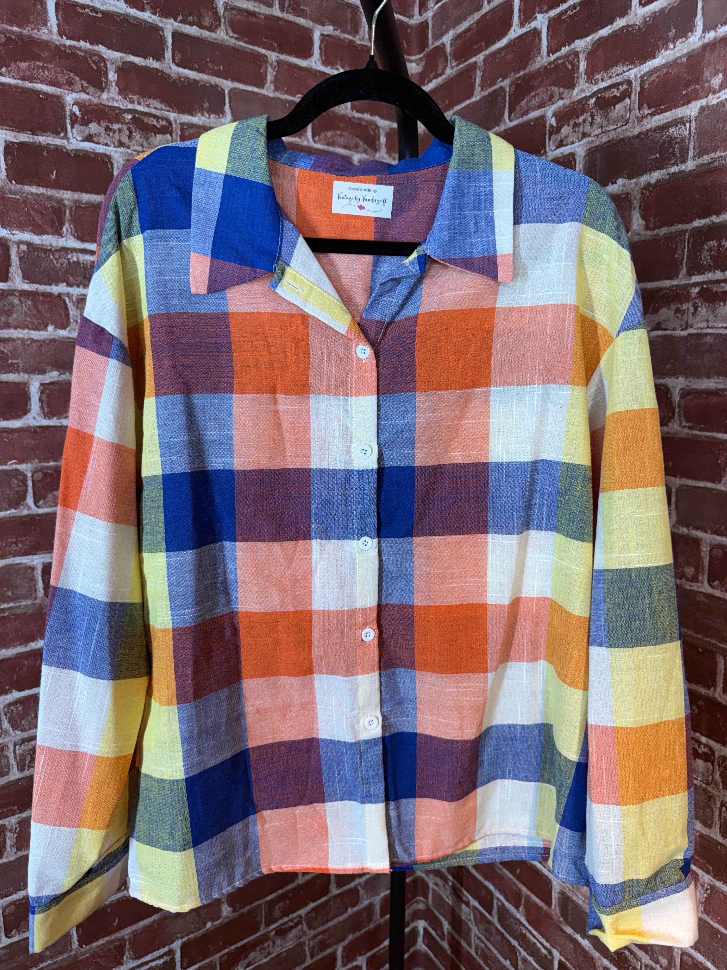 Orange/Blue/Yellow Long Sleeve with Quilted Back- Medium