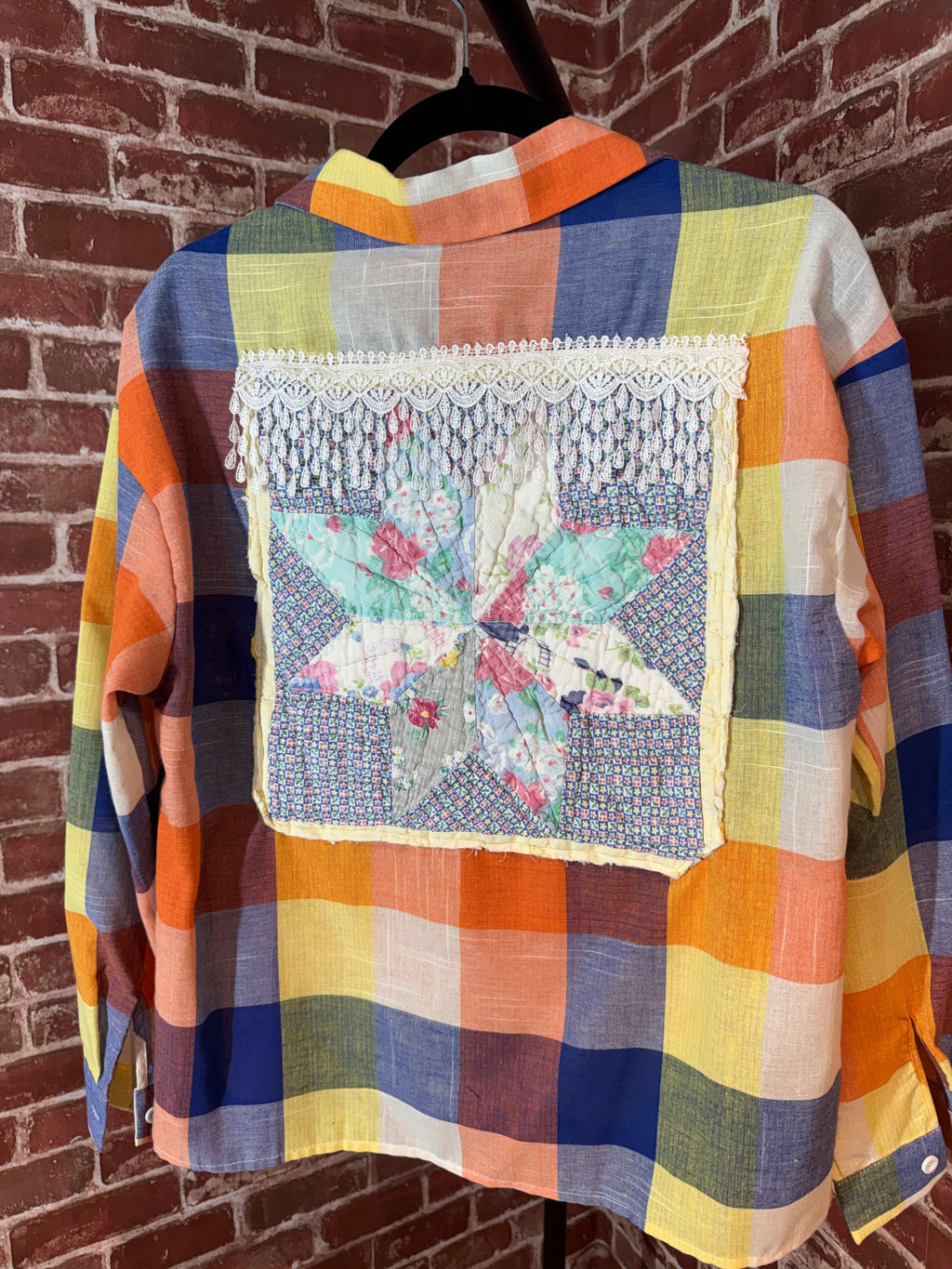 Orange/Blue/Yellow Long Sleeve with Quilted Back- Large