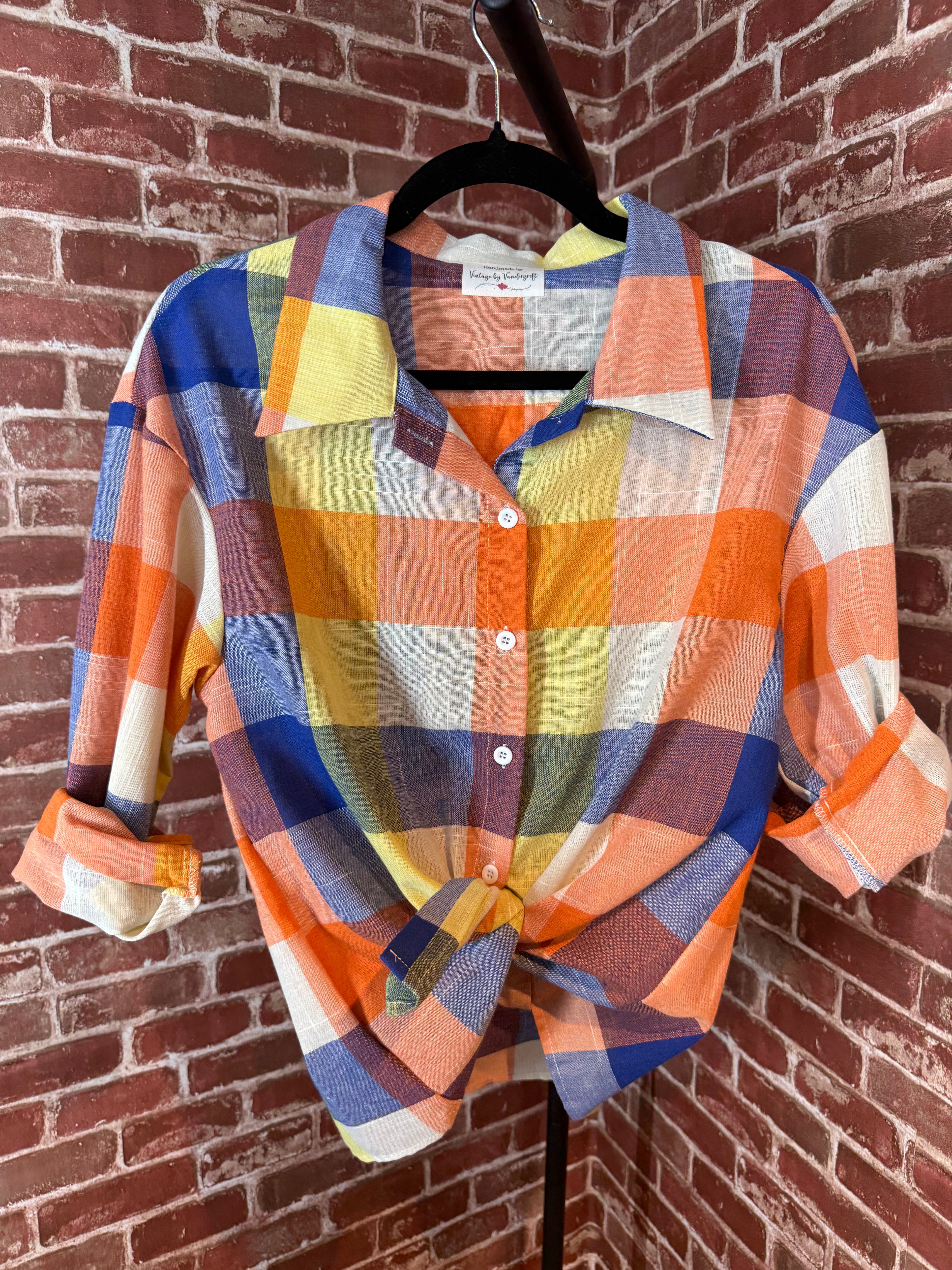 Orange/Blue/Yellow Long Sleeve with Quilted Back- Large