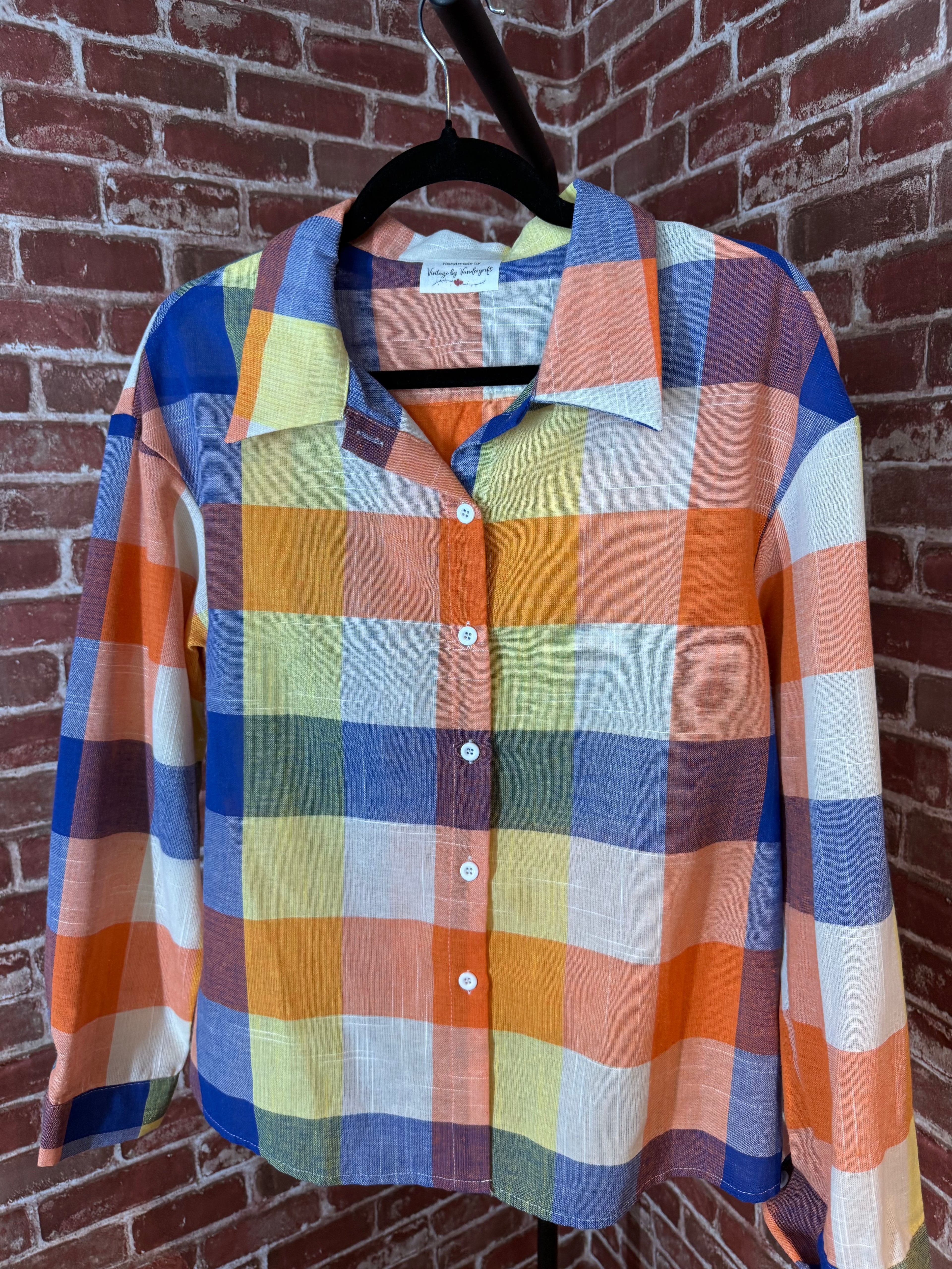 Orange/Blue/Yellow Long Sleeve with Quilted Back- Large