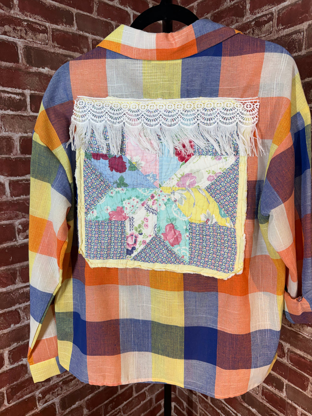 Orange/Blue/Yellow Long Sleeve with Quilted Back- XLarge